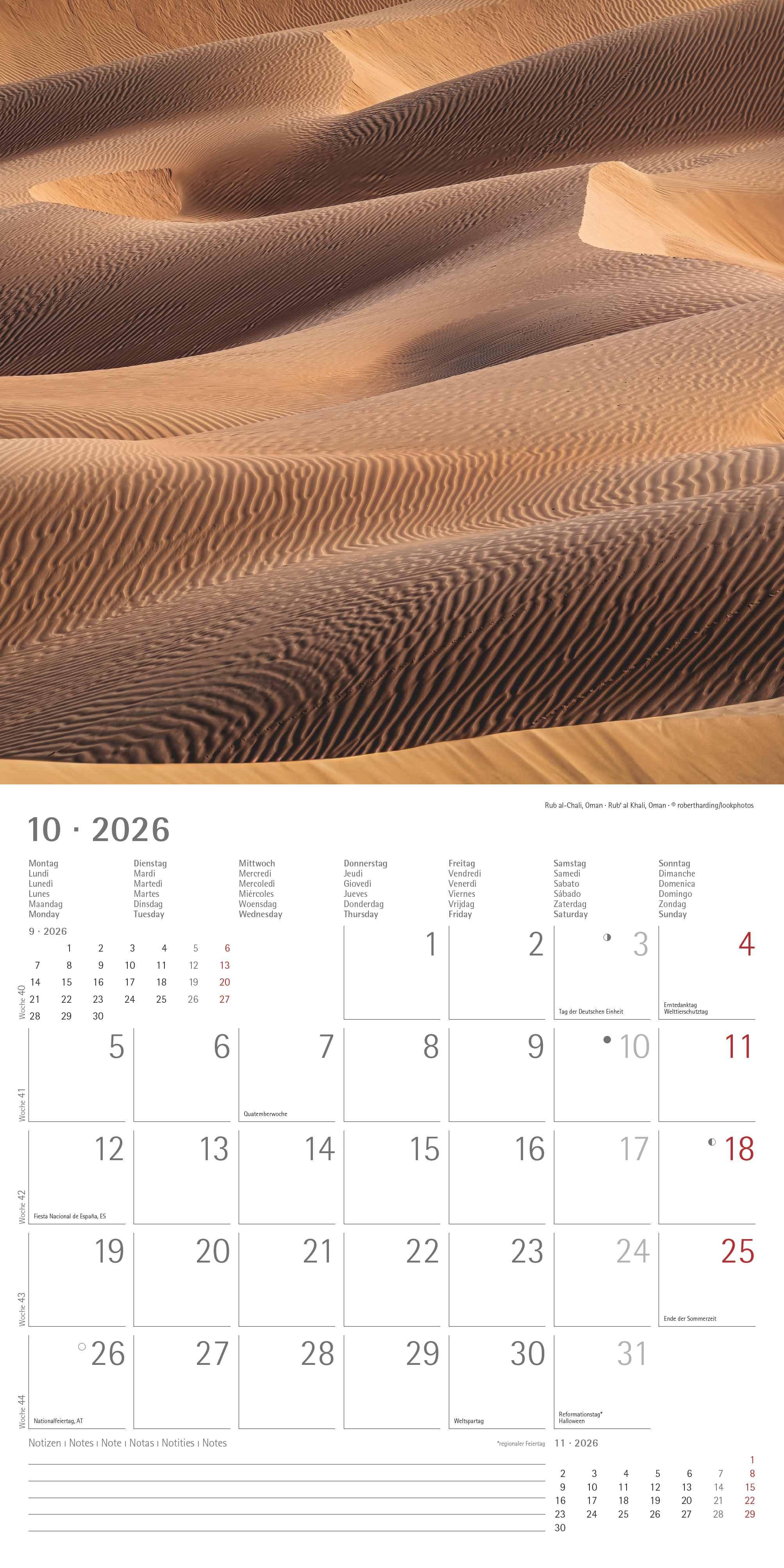 Beispielinhalt (Bild) Emotions 2026 - Broschürenkalender 30x30 cm (30x60 geöffnet) - Kalender mit Platz für Notizen - Emotionen - Bildkalender - Wandplaner - Wandkalender