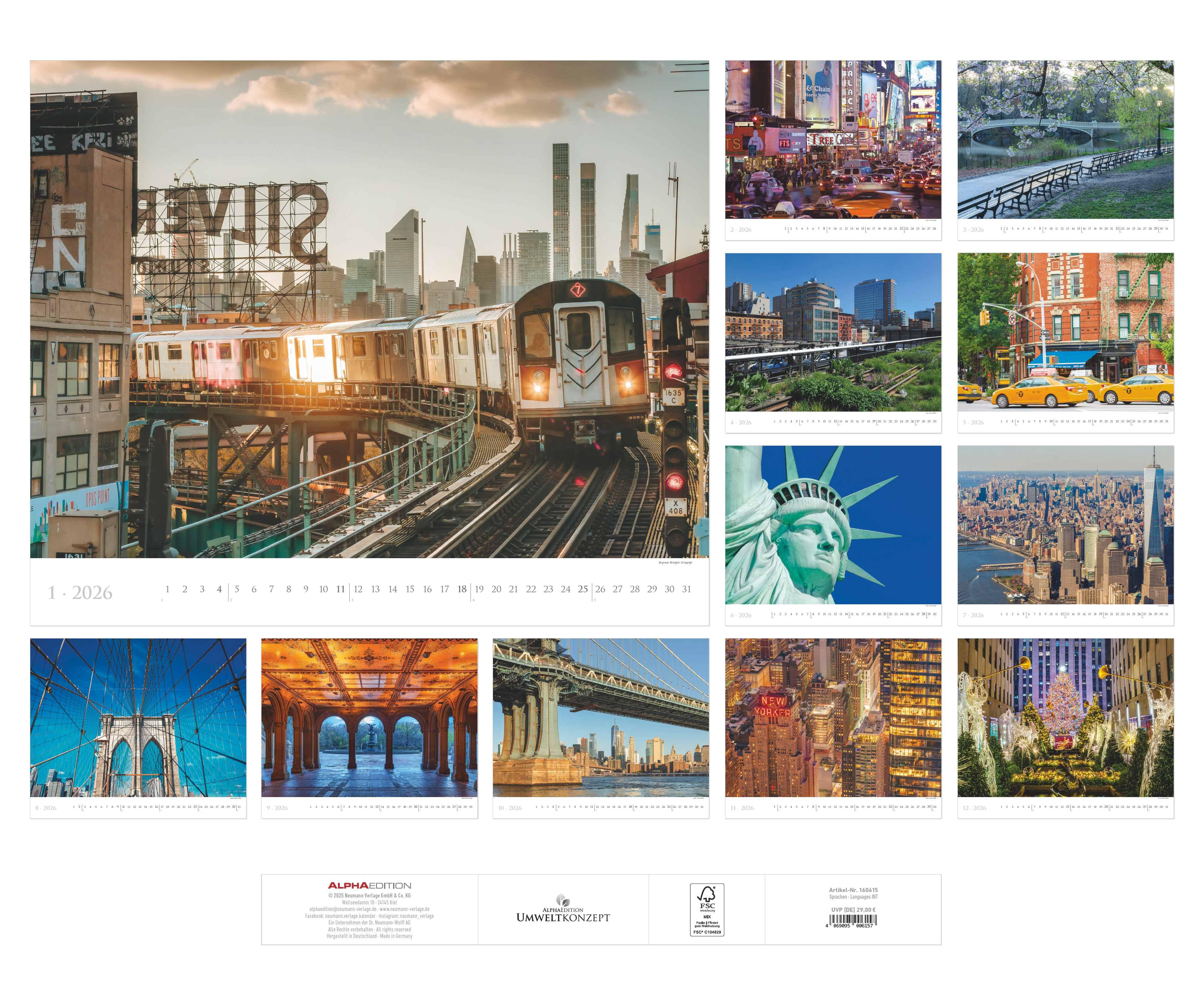 Rückseitencover New York 2026  - Städte-Reise-Kalender - Querformat 60 x 50 cm - Spiralbindung