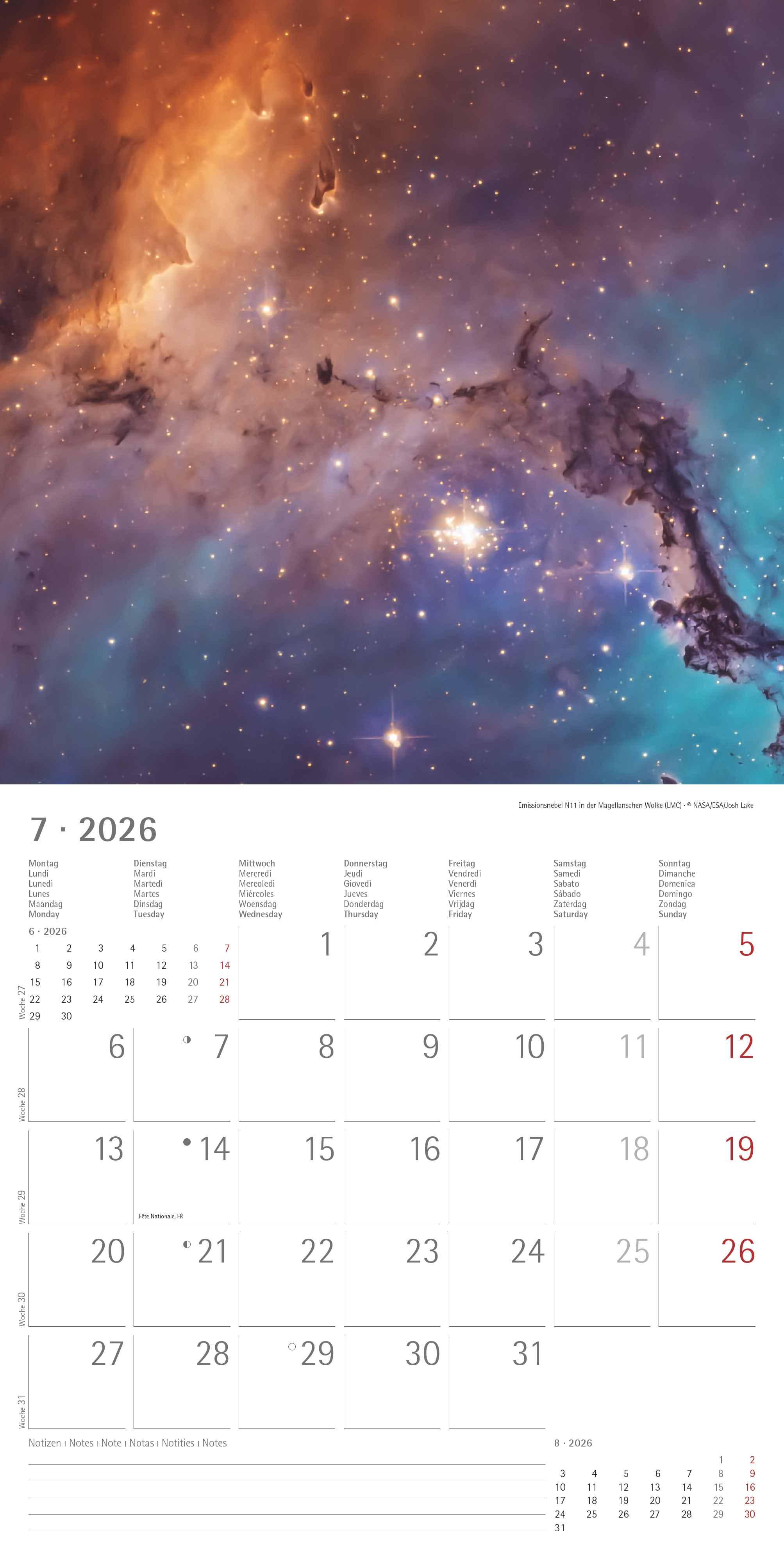 Beispielinhalt (Bild) Space 2026 - Broschürenkalender 30x30 cm (30x60 geöffnet) - Kalender mit Platz für Notizen - Weltraum - Bildkalender - Wandplaner - Wandkalender