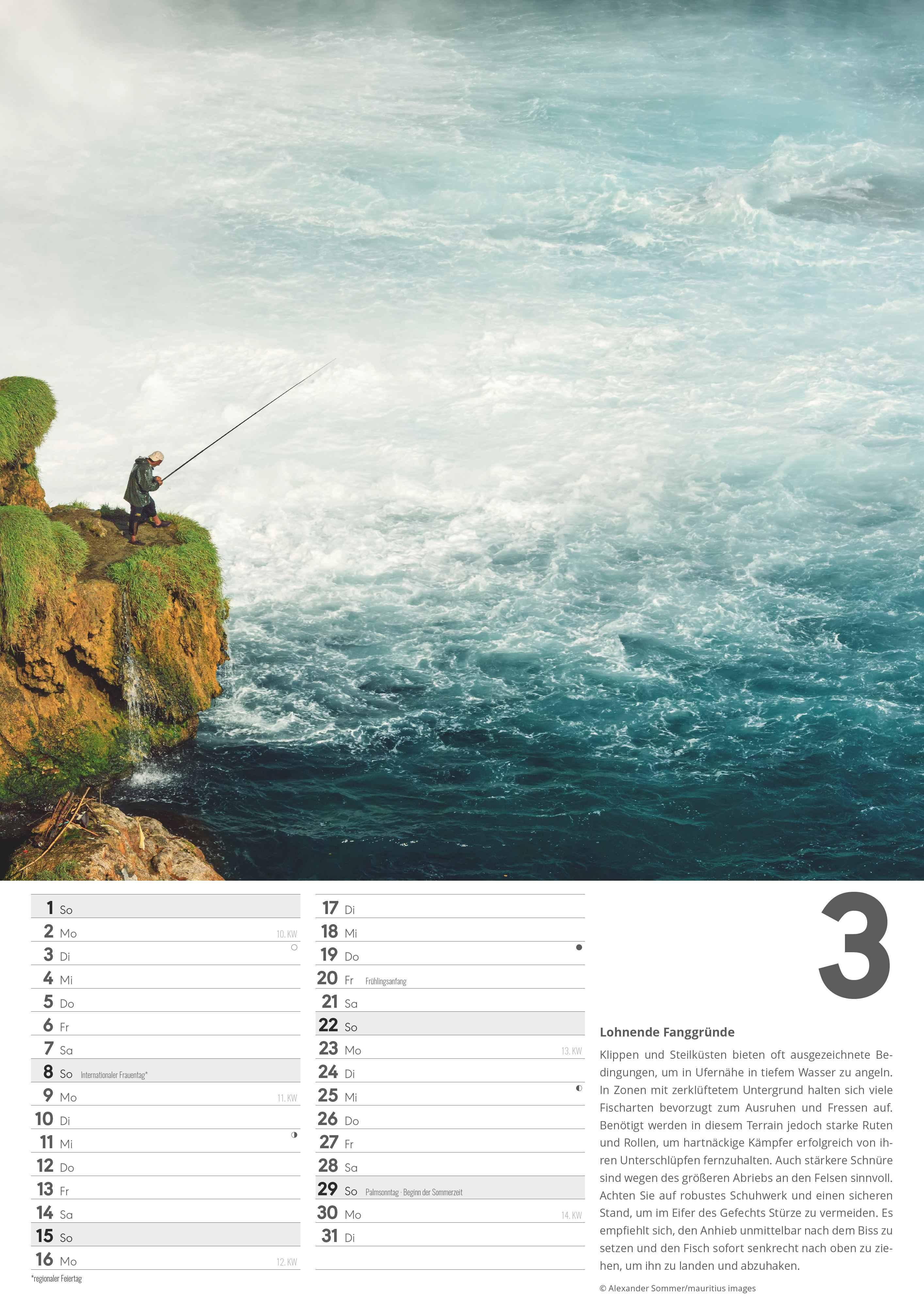 Beispielinhalt (Bild) Der große Angelkalender 2026 - Bildkalender A3 (29,7x42 cm) - mit vielen Zusatzinformationen aus der Anglerwelt und Platz für Notizen - Wandkalender