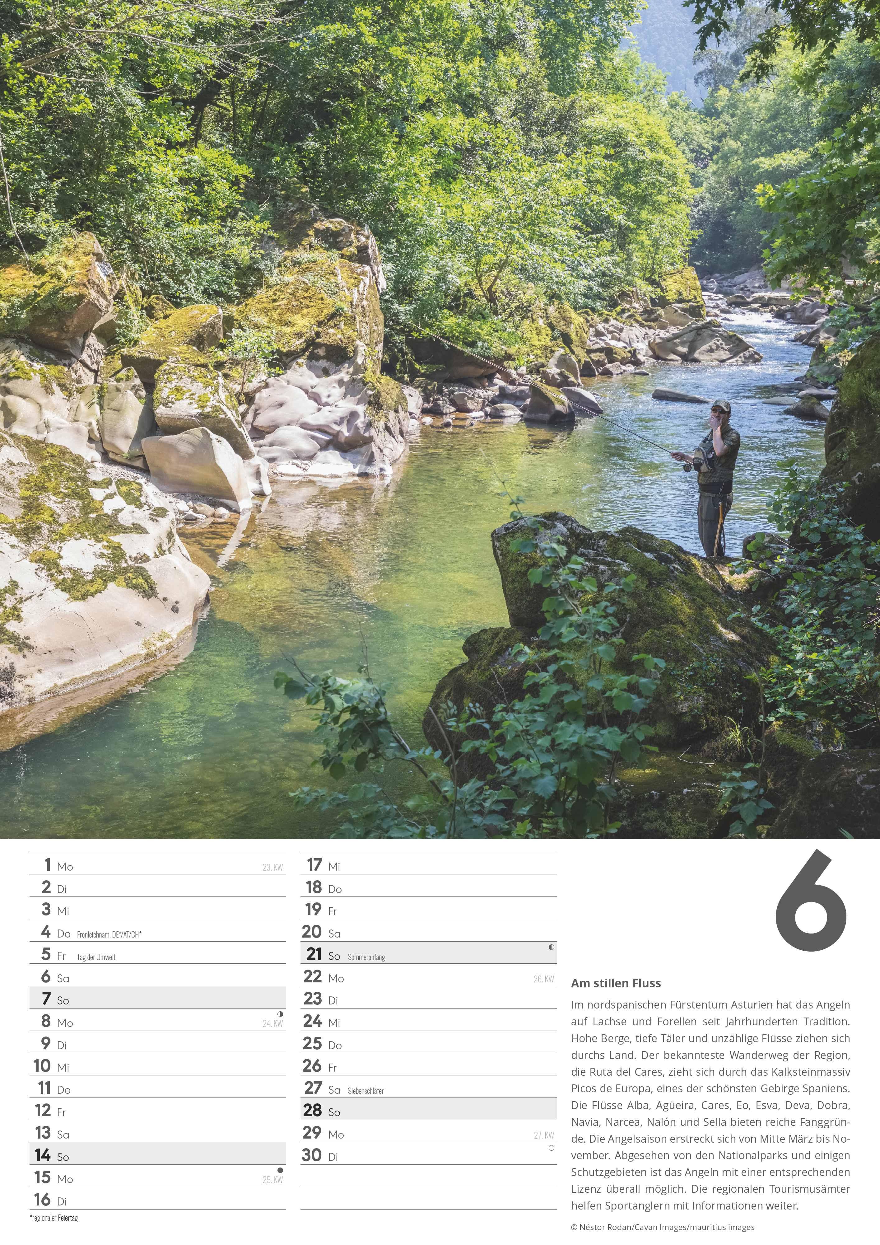 Beispielinhalt (Bild) Der große Angelkalender 2026 - Bildkalender A3 (29,7x42 cm) - mit vielen Zusatzinformationen aus der Anglerwelt und Platz für Notizen - Wandkalender