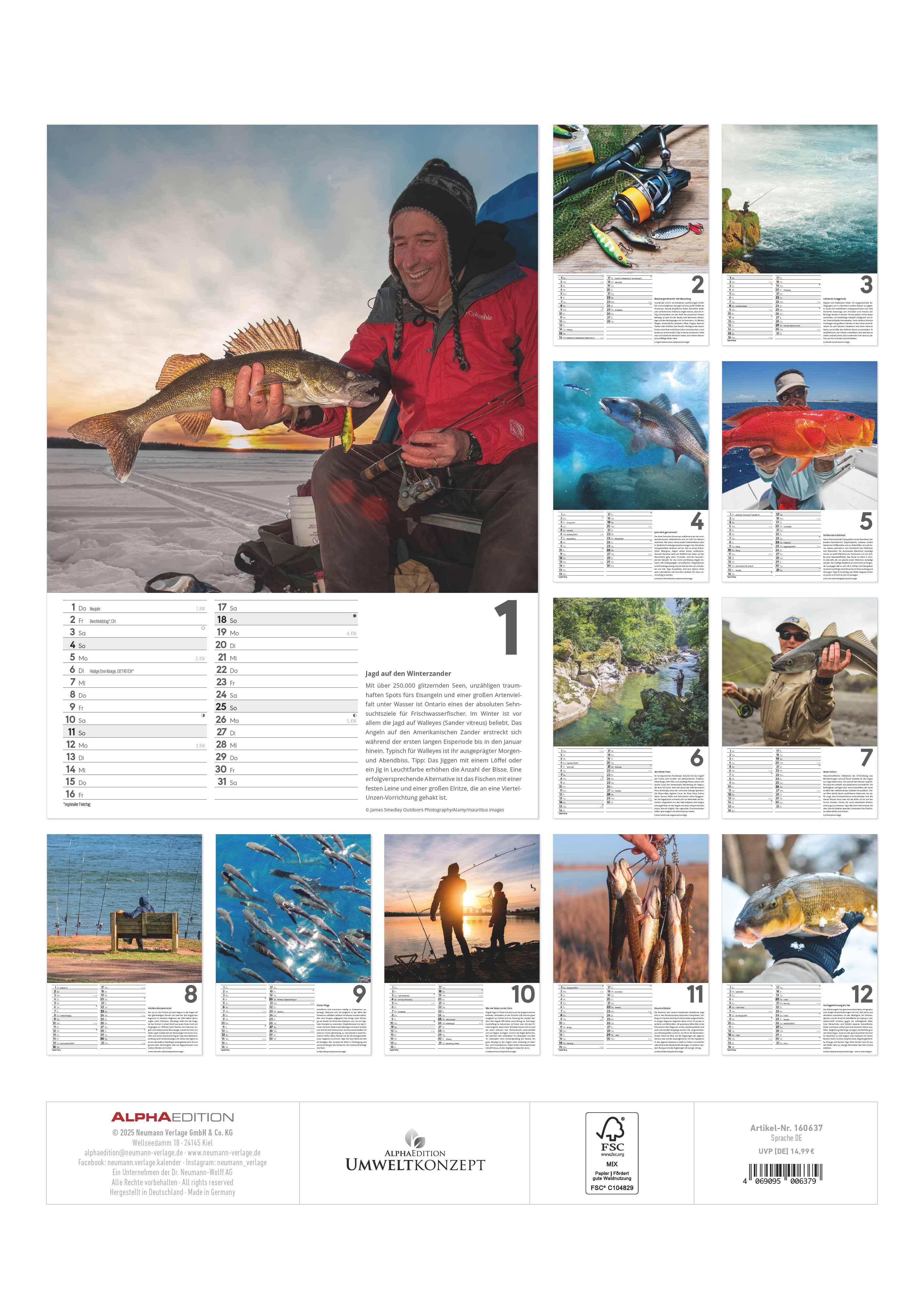 Rückseitencover Der große Angelkalender 2026 - Bildkalender A3 (29,7x42 cm) - mit vielen Zusatzinformationen aus der Anglerwelt und Platz für Notizen - Wandkalender