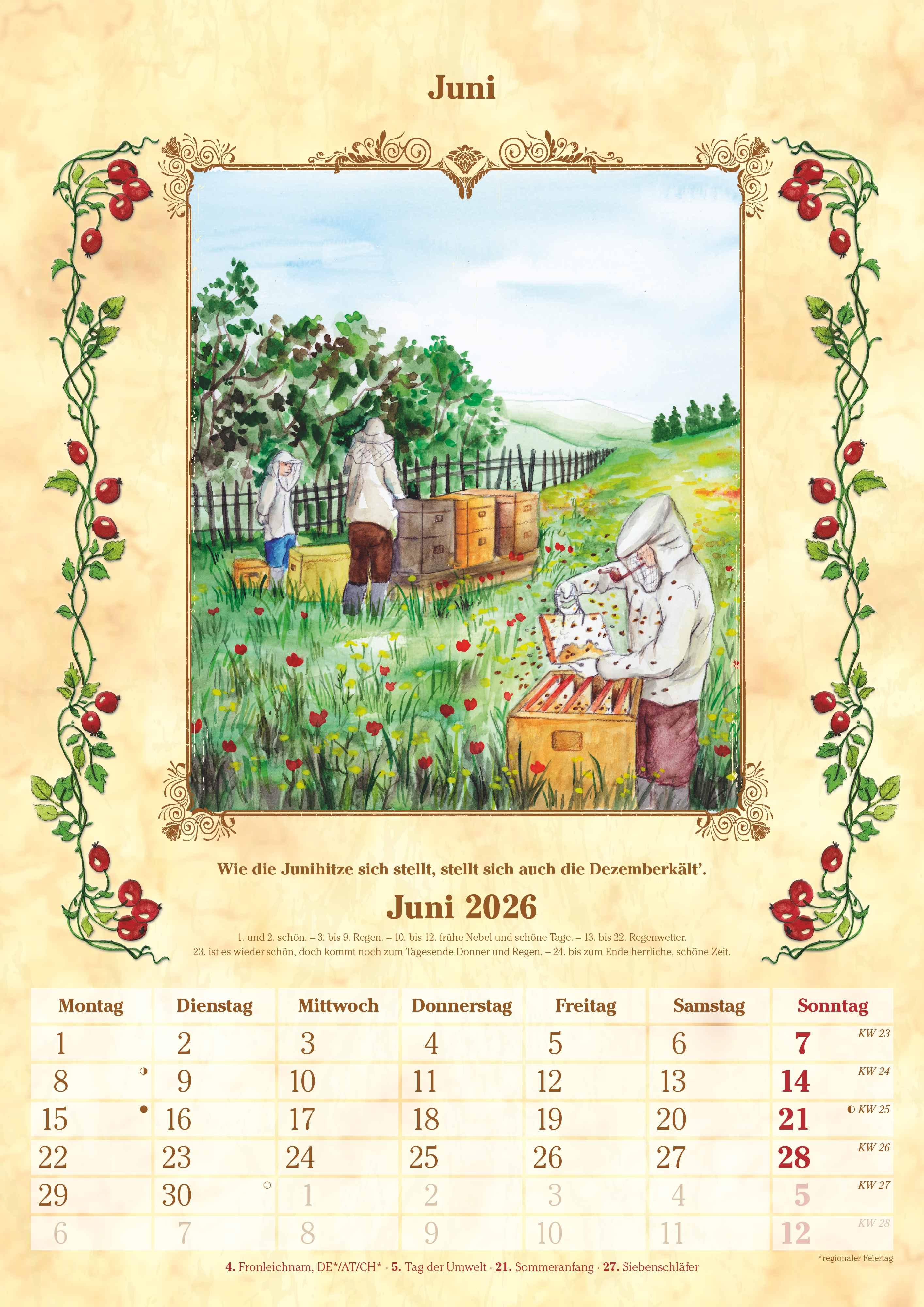 Beispielinhalt (Bild) Bauernkalender 2026 - Bildkalender A3 (29,7x42 cm) - mit Feiertagen (DE/AT/CH) und Platz für Notizen - inkl. Bauernregeln - Wandkalender