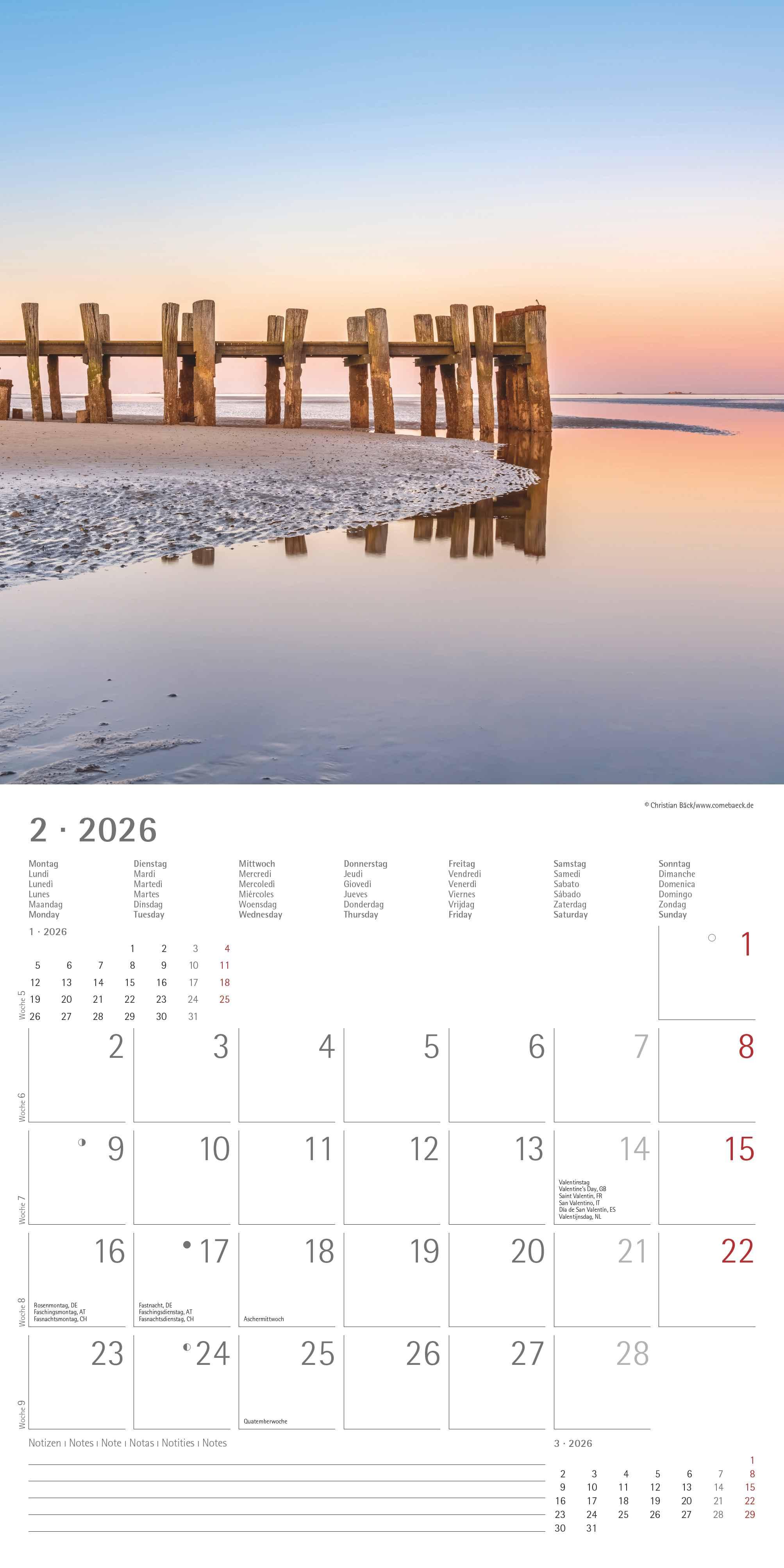 Beispielinhalt (Bild) Seeblick 2026 - Broschürenkalender 30x30 cm (30x60 geöffnet) - Kalender mit Platz für Notizen - Sea View - Bildkalender - Wandplaner - Wandkalender