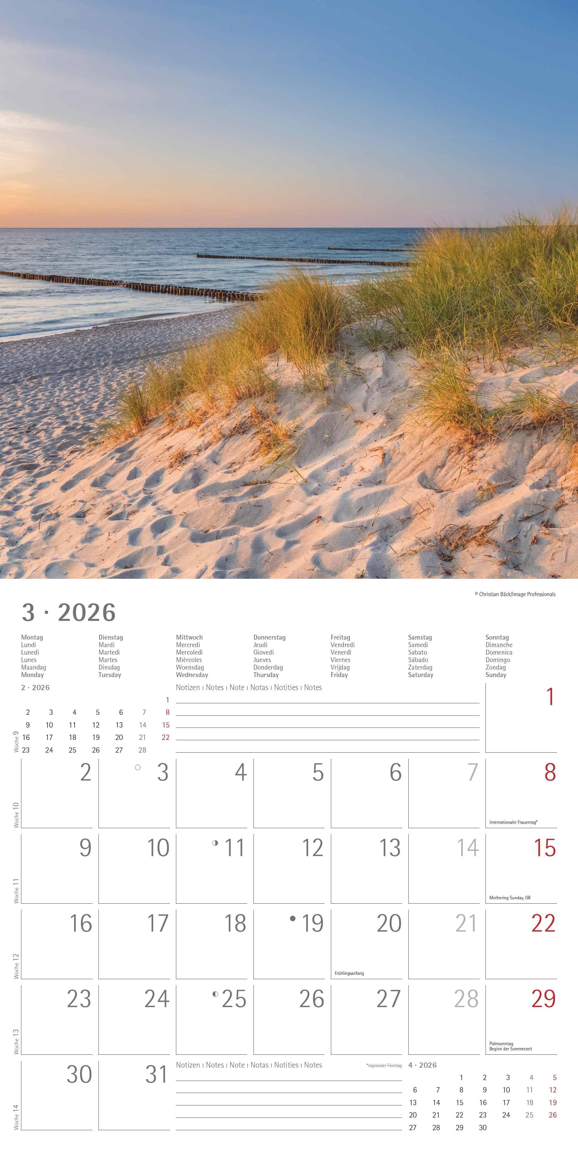 Beispielinhalt (Bild) Seeblick 2026 - Broschürenkalender 30x30 cm (30x60 geöffnet) - Kalender mit Platz für Notizen - Sea View - Bildkalender - Wandplaner - Wandkalender