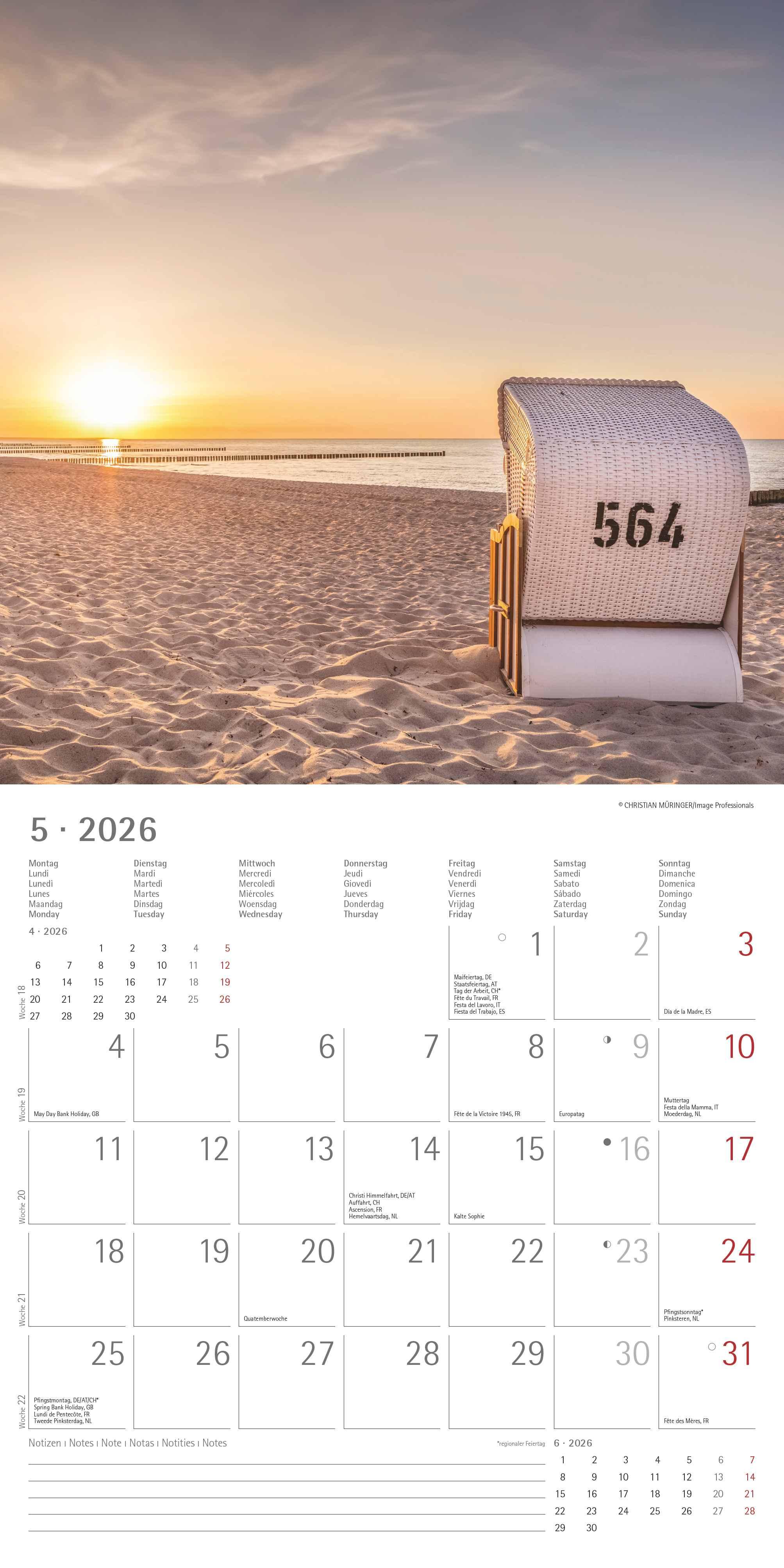 Beispielinhalt (Bild) Seeblick 2026 - Broschürenkalender 30x30 cm (30x60 geöffnet) - Kalender mit Platz für Notizen - Sea View - Bildkalender - Wandplaner - Wandkalender