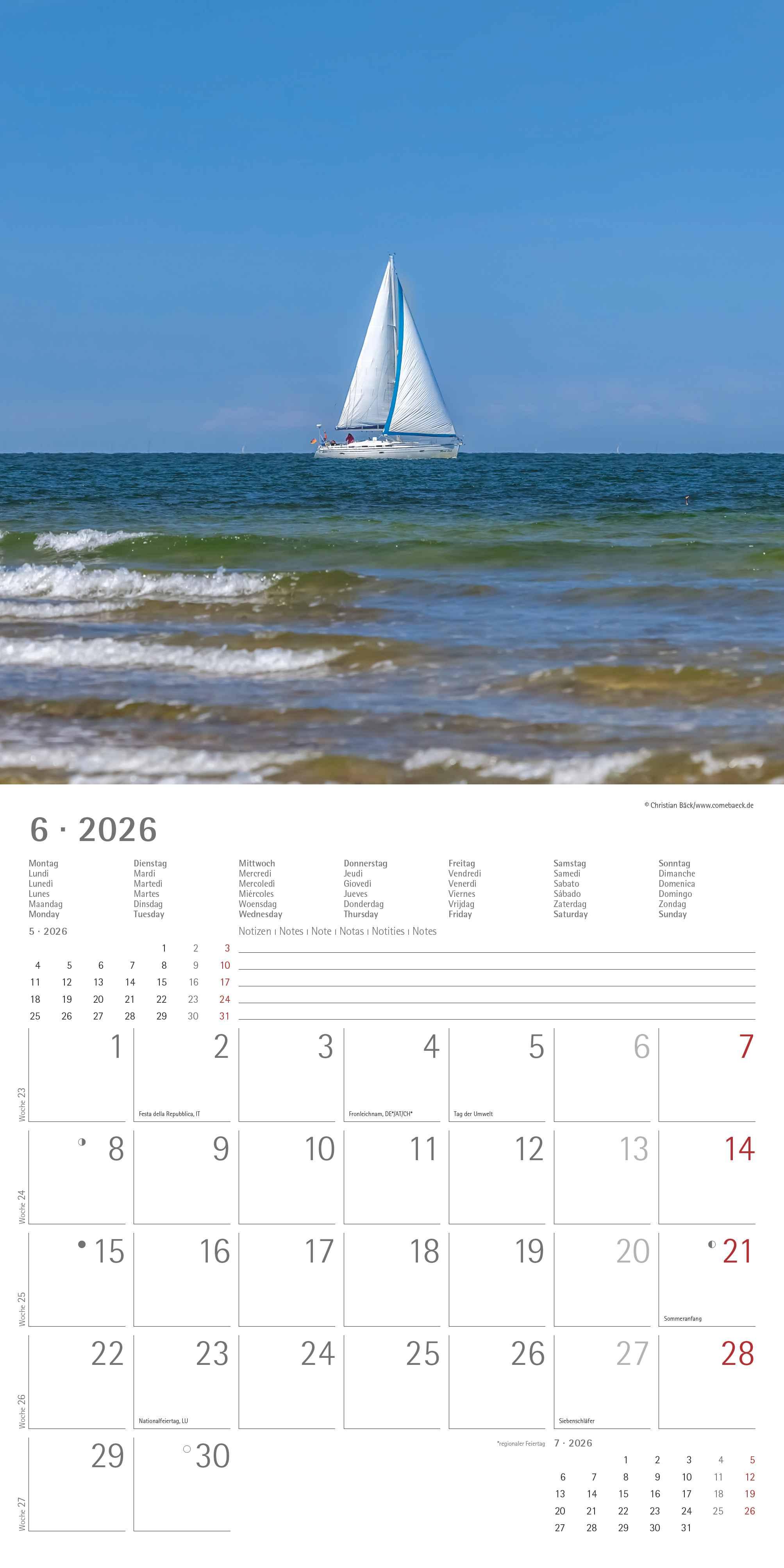 Beispielinhalt (Bild) Seeblick 2026 - Broschürenkalender 30x30 cm (30x60 geöffnet) - Kalender mit Platz für Notizen - Sea View - Bildkalender - Wandplaner - Wandkalender