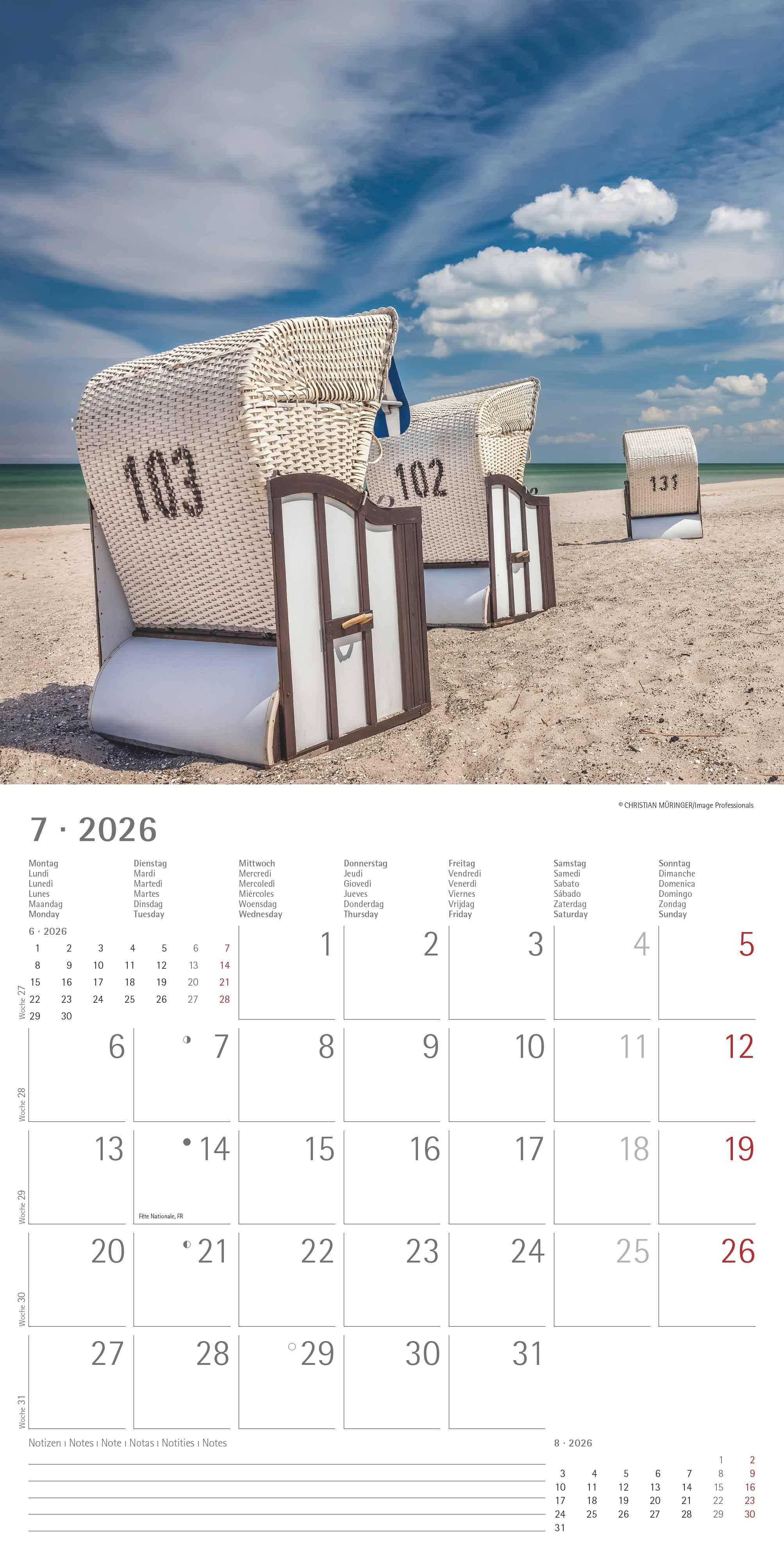 Beispielinhalt (Bild) Seeblick 2026 - Broschürenkalender 30x30 cm (30x60 geöffnet) - Kalender mit Platz für Notizen - Sea View - Bildkalender - Wandplaner - Wandkalender