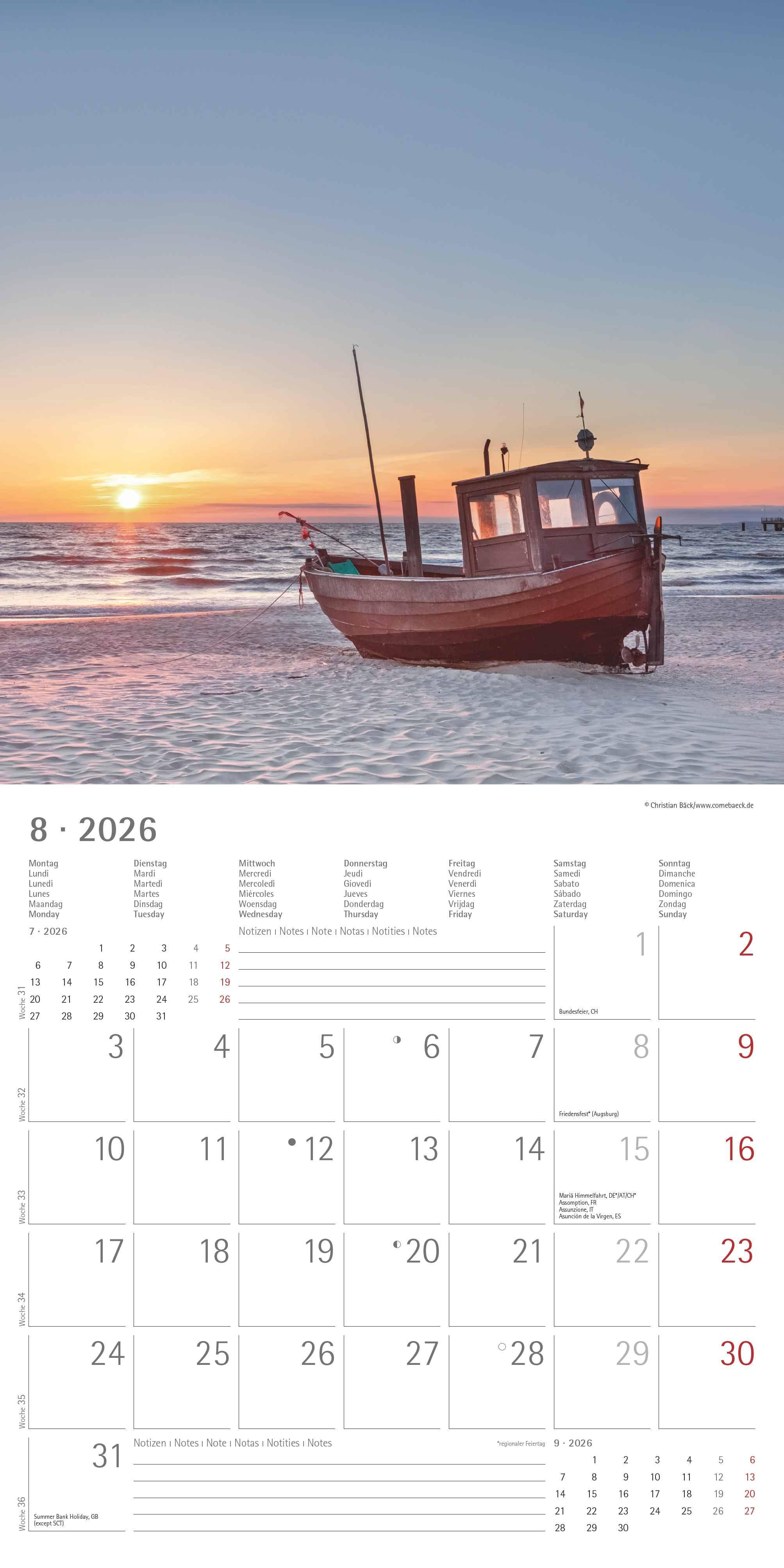 Beispielinhalt (Bild) Seeblick 2026 - Broschürenkalender 30x30 cm (30x60 geöffnet) - Kalender mit Platz für Notizen - Sea View - Bildkalender - Wandplaner - Wandkalender