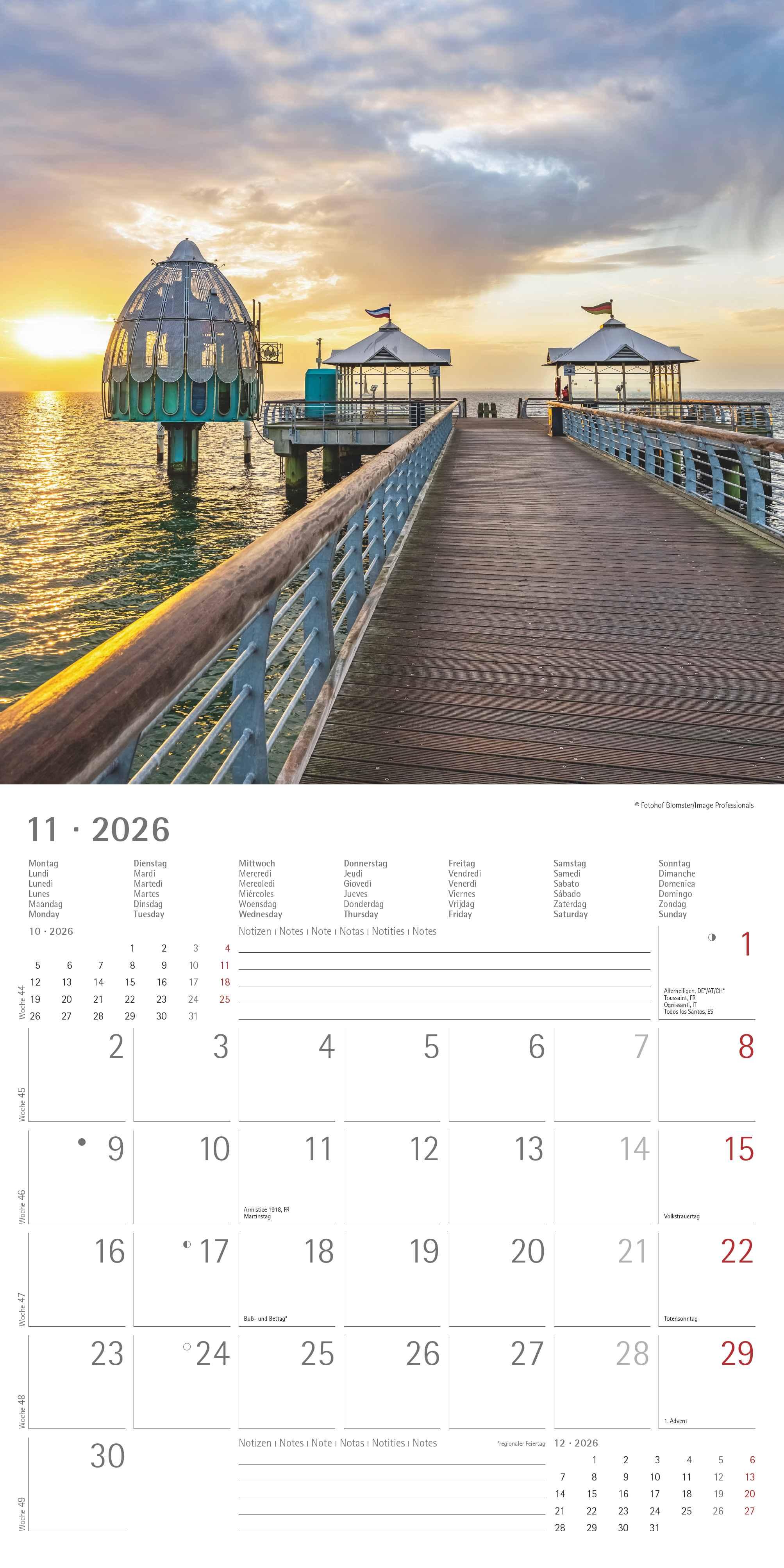 Beispielinhalt (Bild) Seeblick 2026 - Broschürenkalender 30x30 cm (30x60 geöffnet) - Kalender mit Platz für Notizen - Sea View - Bildkalender - Wandplaner - Wandkalender