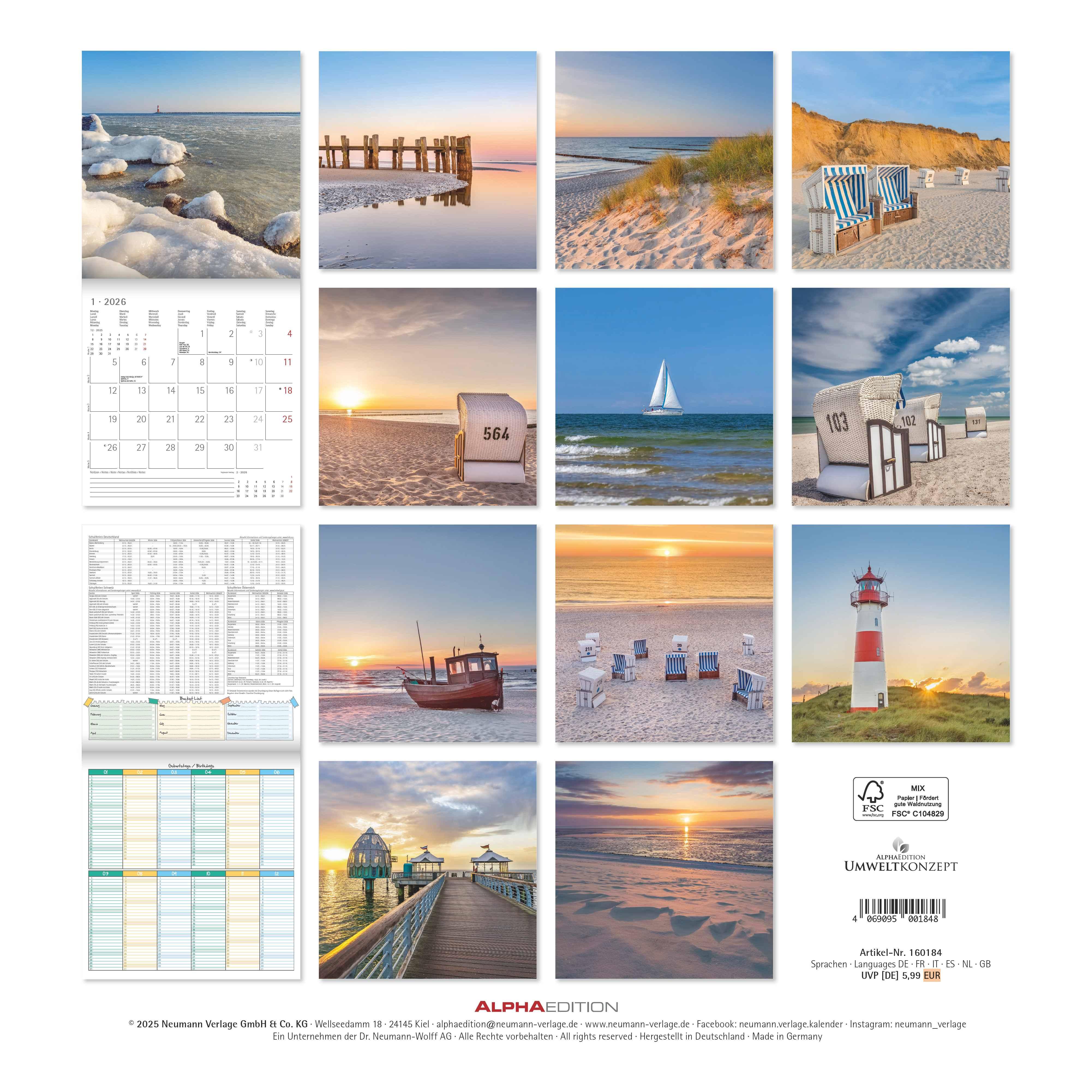 Rückseitencover Seeblick 2026 - Broschürenkalender 30x30 cm (30x60 geöffnet) - Kalender mit Platz für Notizen - Sea View - Bildkalender - Wandplaner - Wandkalender
