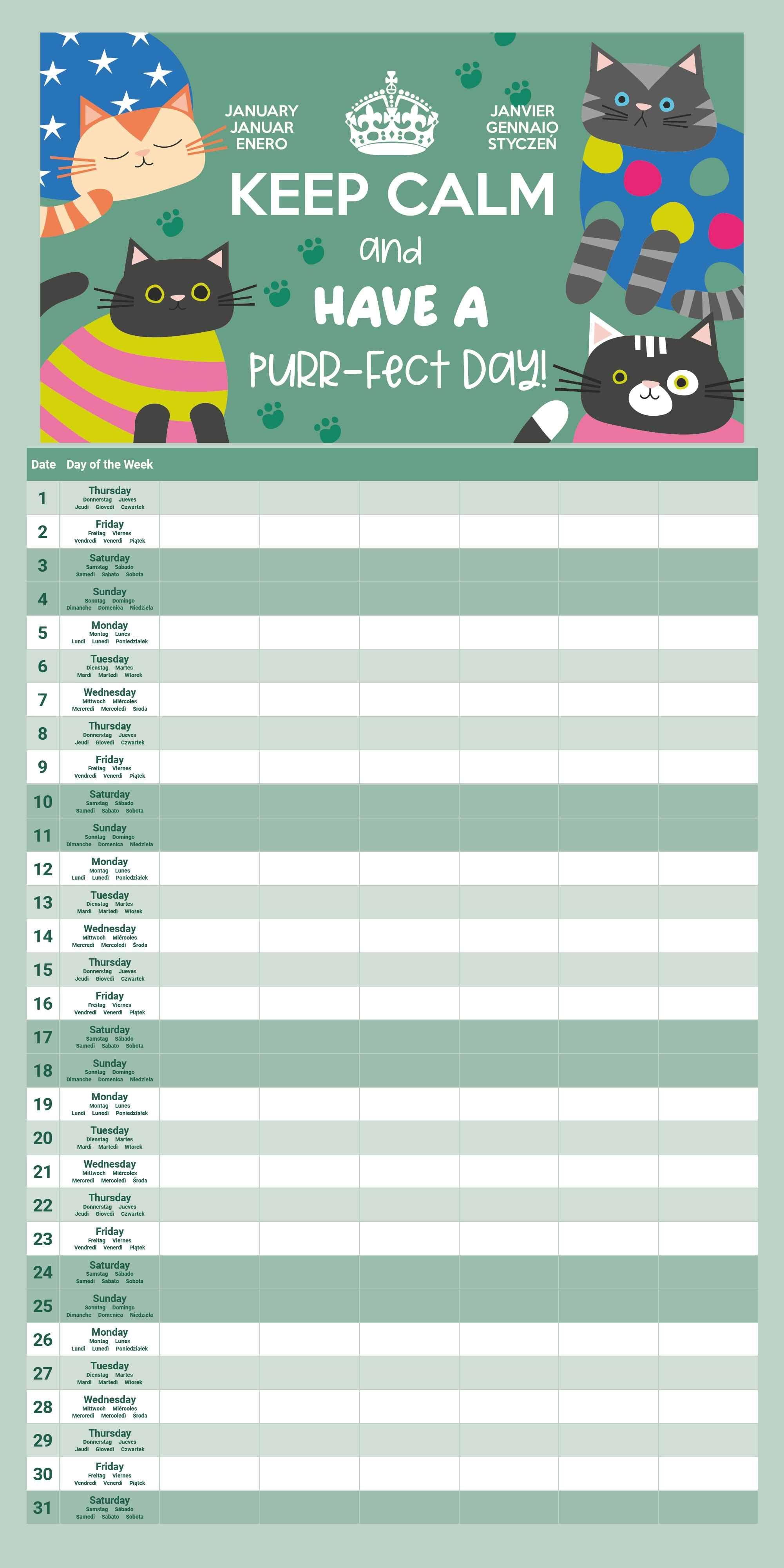 Beispielinhalt (Bild) KEEP CALM Familienplaner im Format 30 x 30