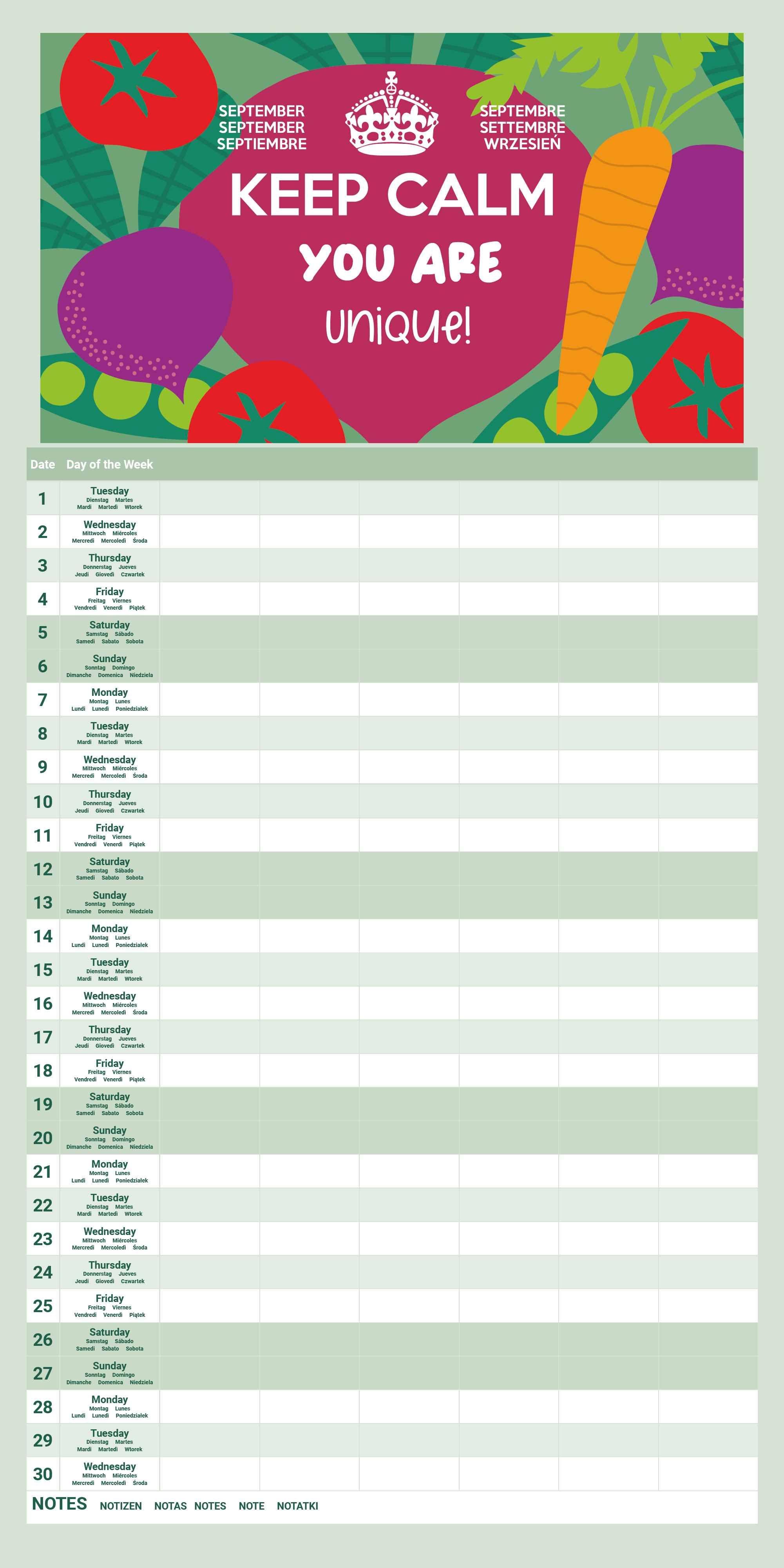 Beispielinhalt (Bild) KEEP CALM Familienplaner im Format 30 x 30