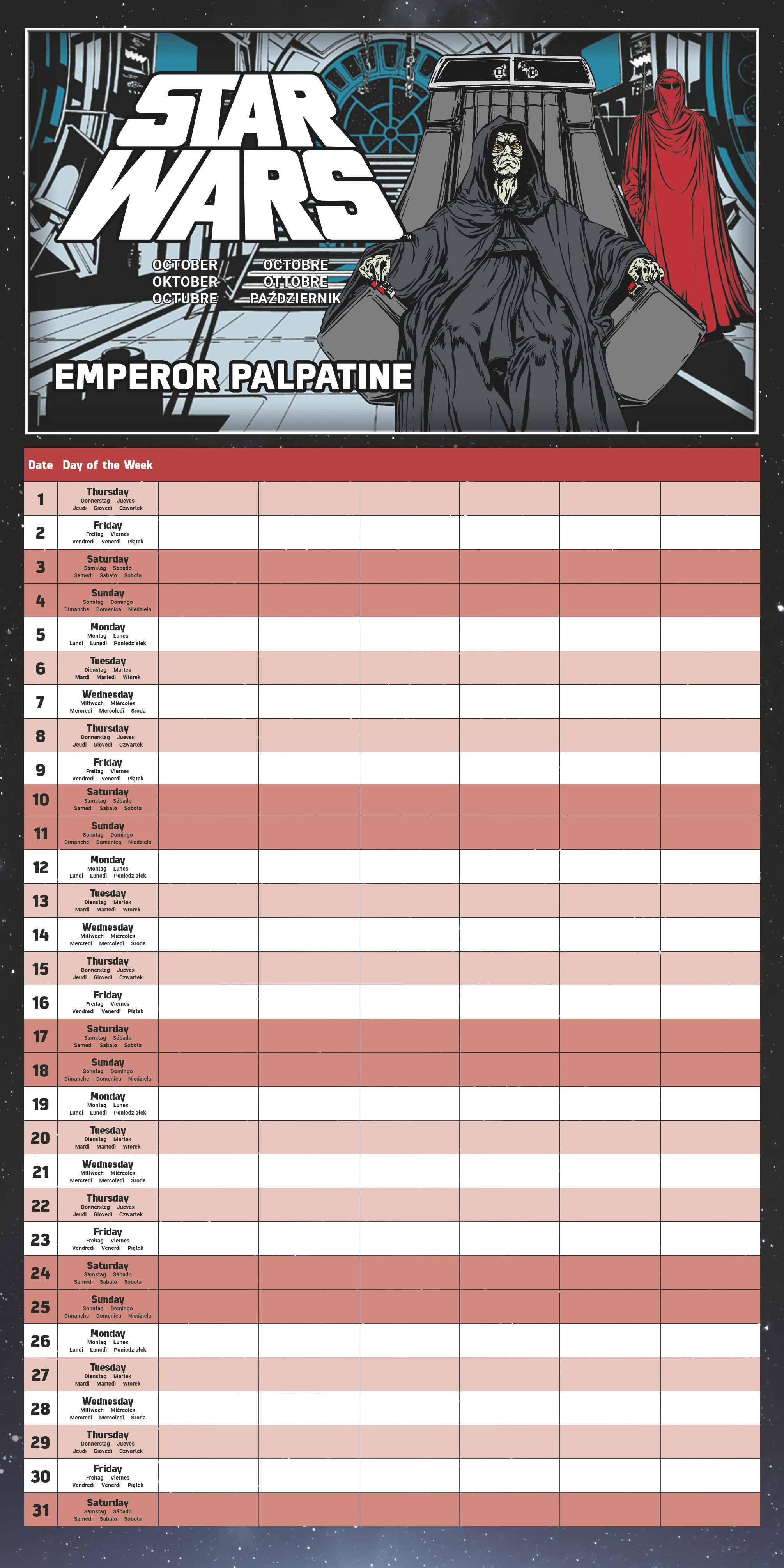 Beispielinhalt (Bild) STAR WARS Familienplaner im Format 30 x 30