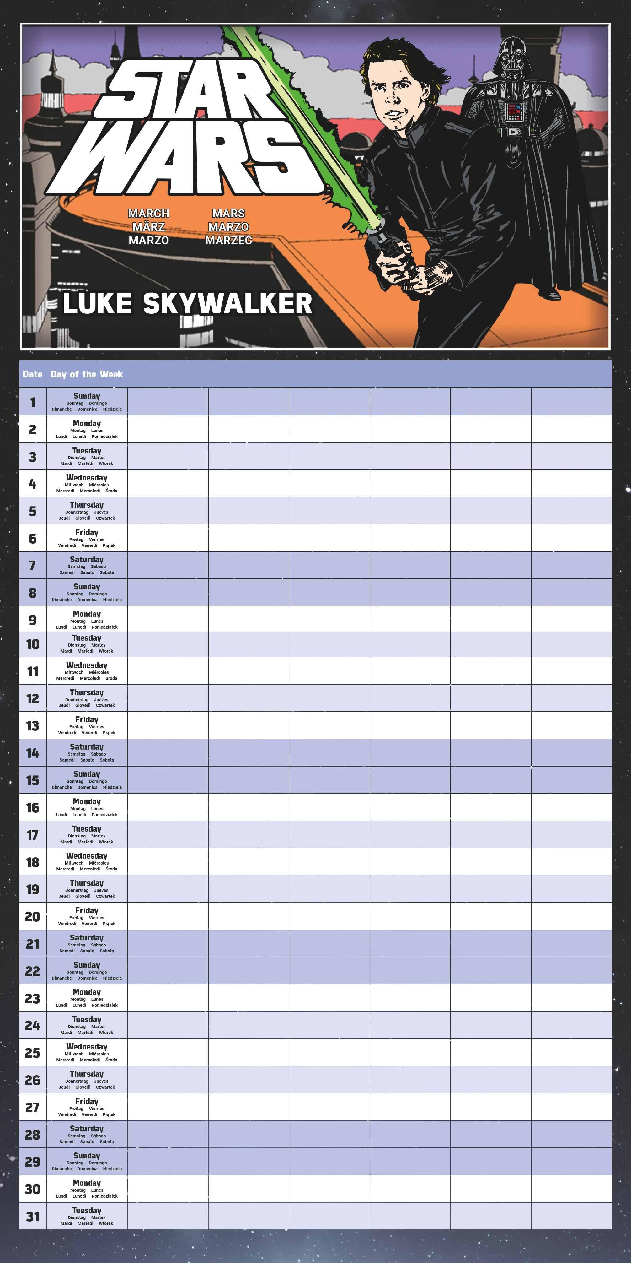 Beispielinhalt (Bild) STAR WARS Familienplaner im Format 30 x 30