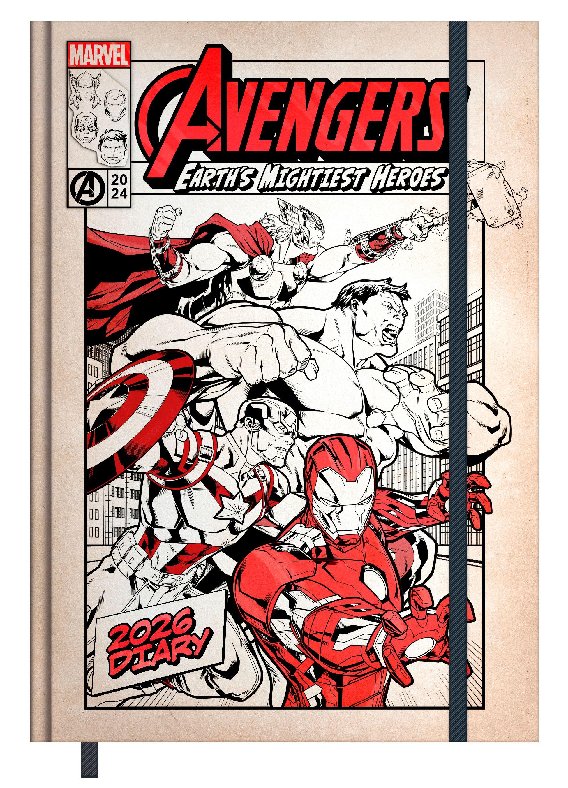 Vorderes Coverbild Pyramid - Avengers 2026 - Buchkalender A5 (15×21 cm) mit wöchentlichen Motiven von Spider-Man, Iron Man, Thor & Captain America, Planer für Schule, Uni & Superhelden-Fans
