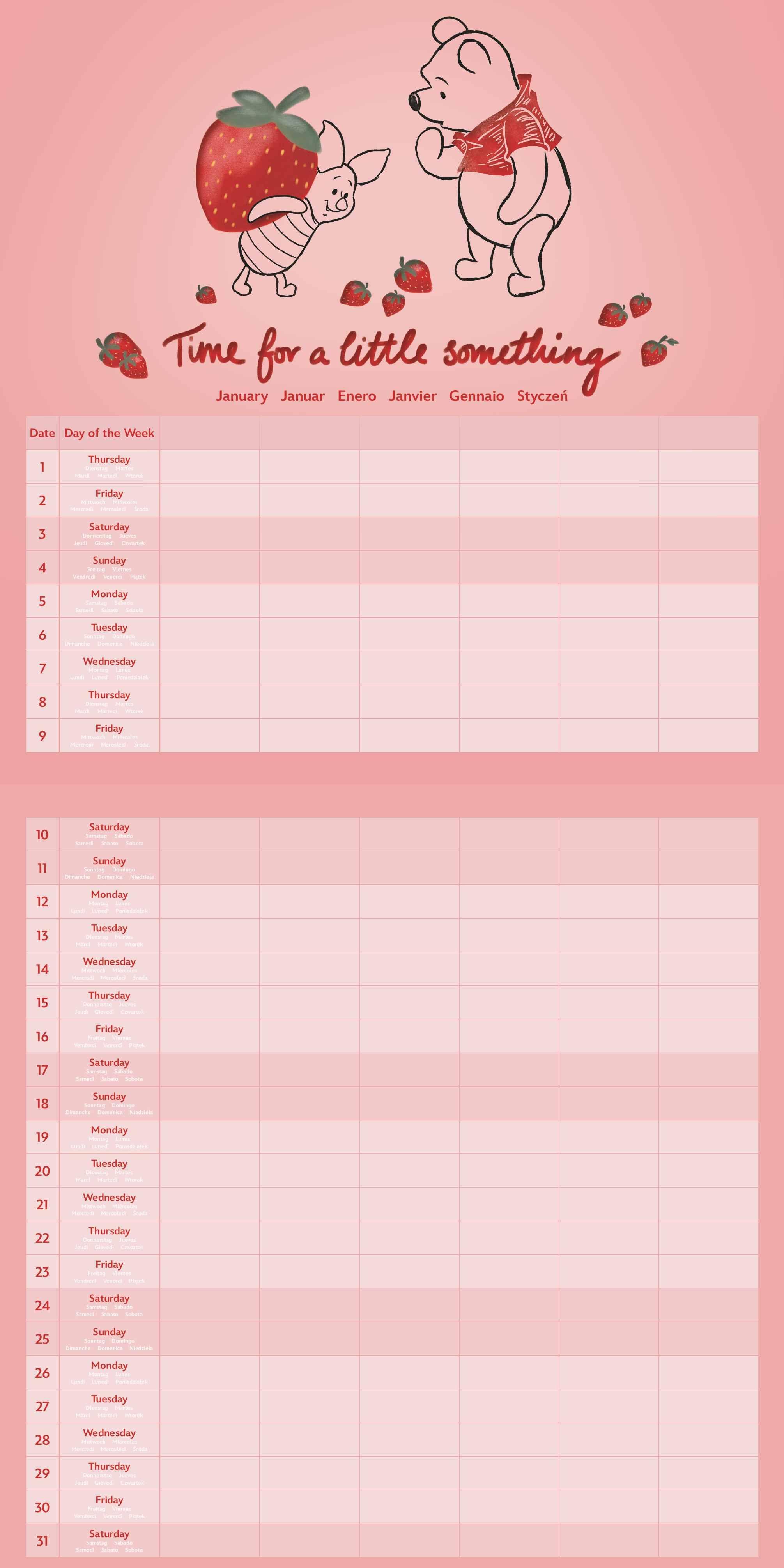Beispielinhalt (Bild) WINNIE THE POOH Familienplaner im Format 30 x 30