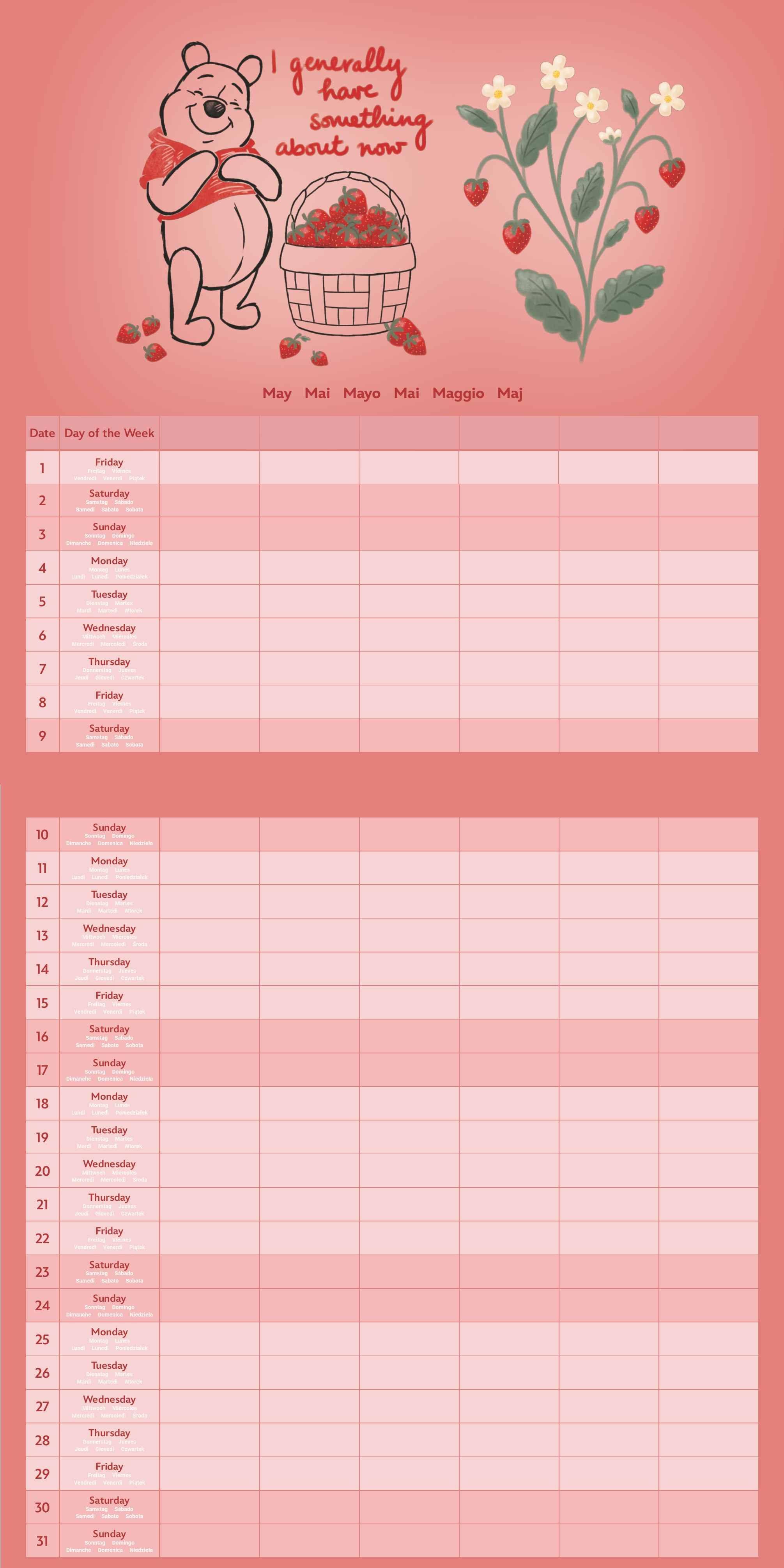 Beispielinhalt (Bild) WINNIE THE POOH Familienplaner im Format 30 x 30
