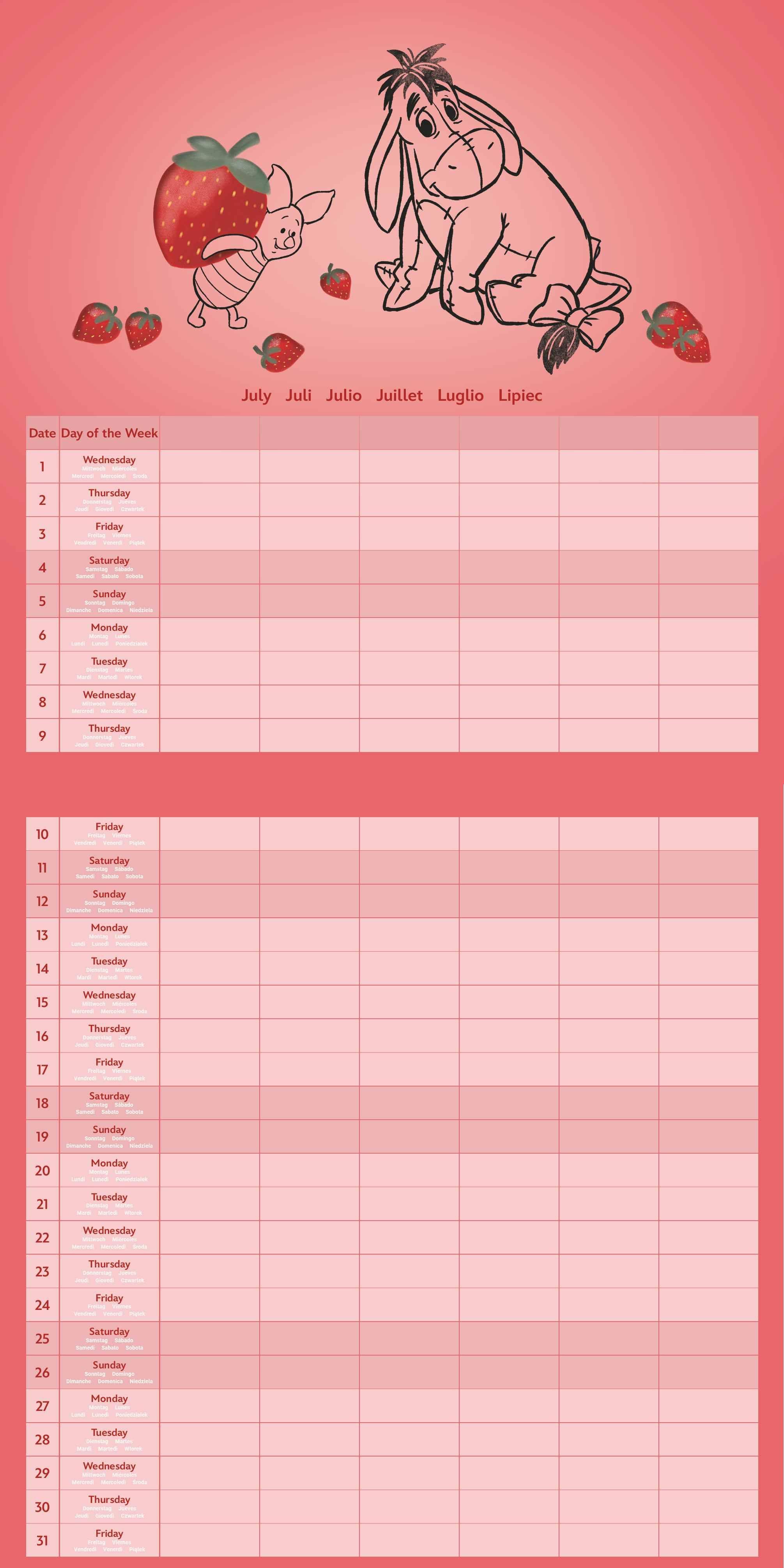 Beispielinhalt (Bild) WINNIE THE POOH Familienplaner im Format 30 x 30