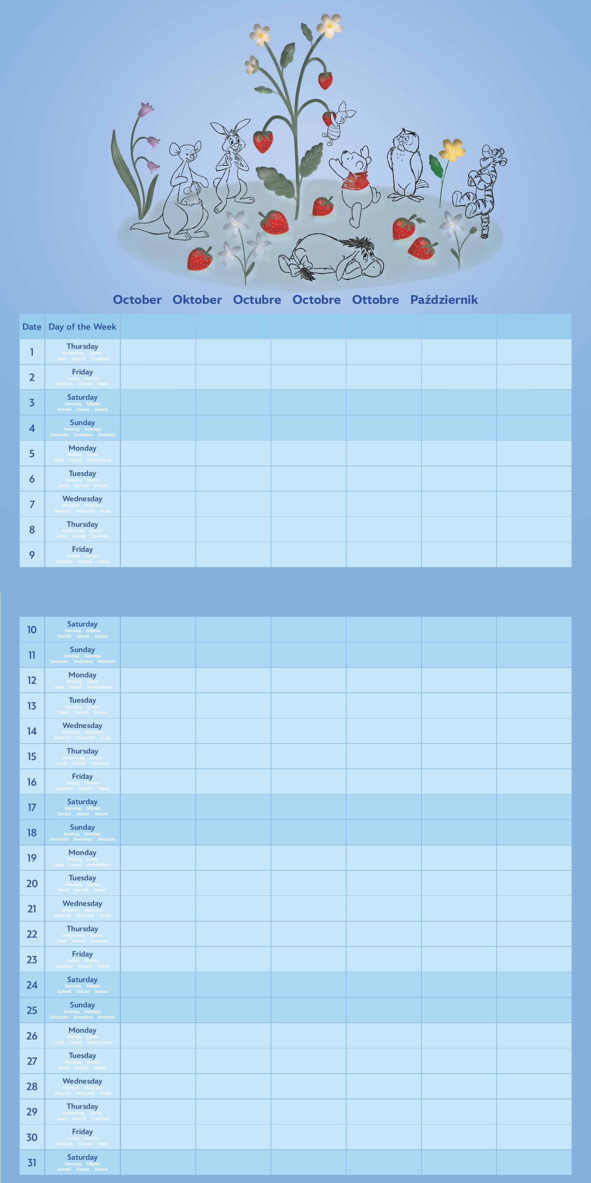 Beispielinhalt (Bild) WINNIE THE POOH Familienplaner im Format 30 x 30