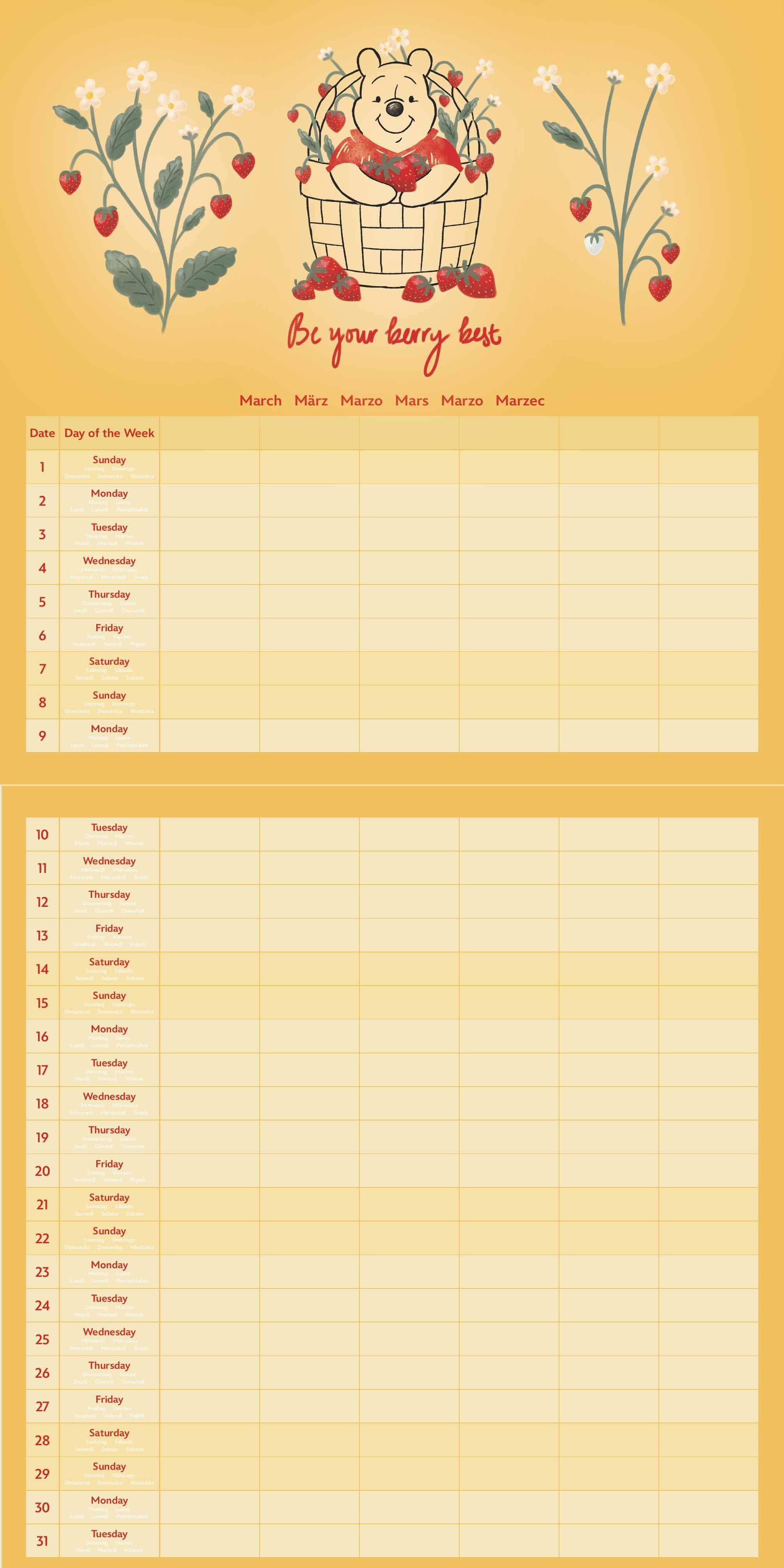 Beispielinhalt (Bild) WINNIE THE POOH Familienplaner im Format 30 x 30