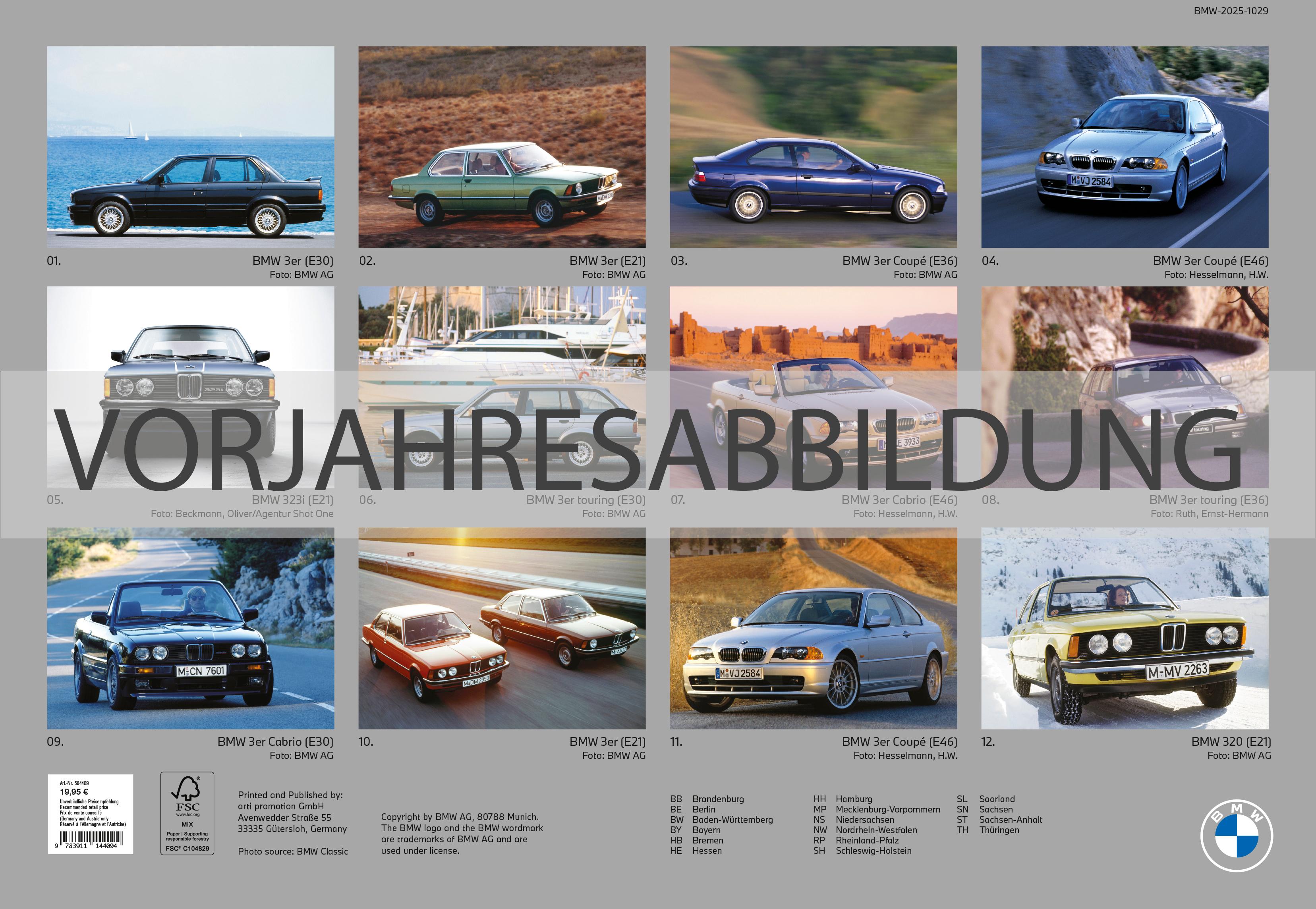 Rückseitencover BMW Classic Wandkalender 2026 DE