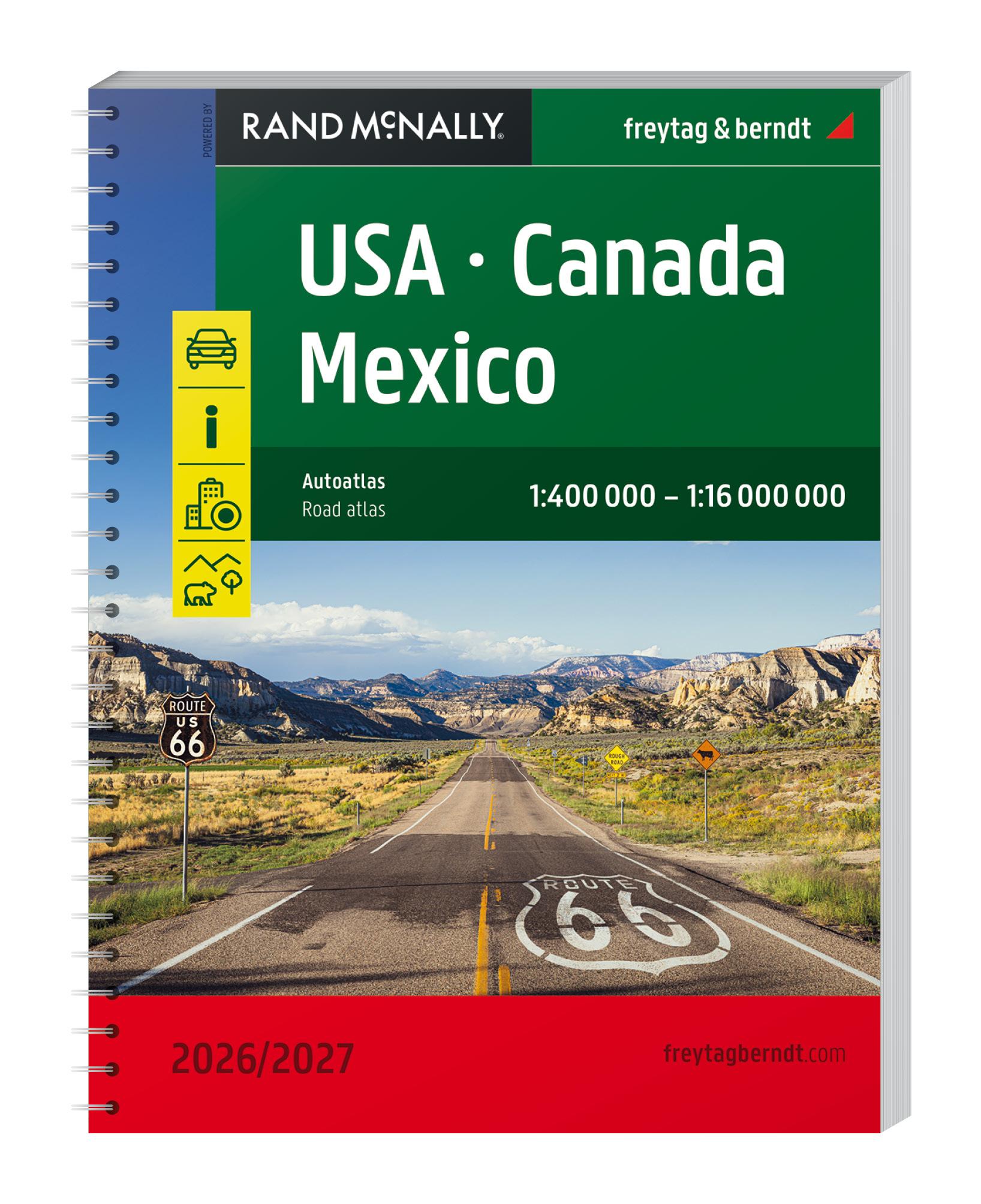 Beispielinhalt (Bild) USA - Canada - Mexico, Autoatlas 1:400.000 - 1:16.000.000, 2026/2027, freytag & berndt