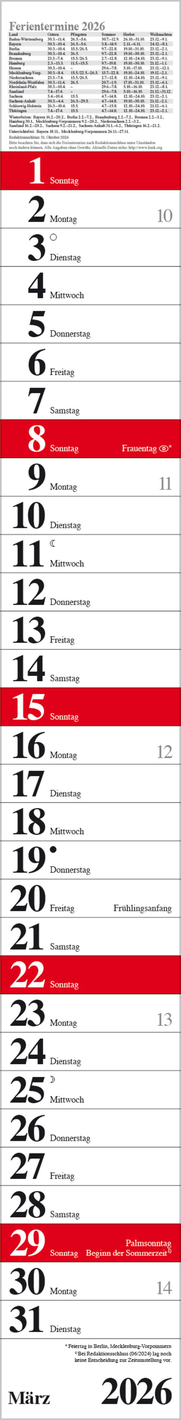 Beispielinhalt (Bild) Streifenplaner Praktika Rot 2026