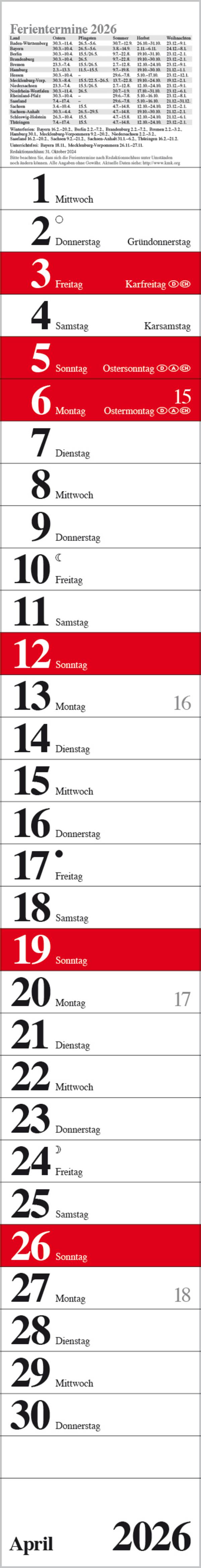 Beispielinhalt (Bild) Streifenplaner Praktika Rot 2026