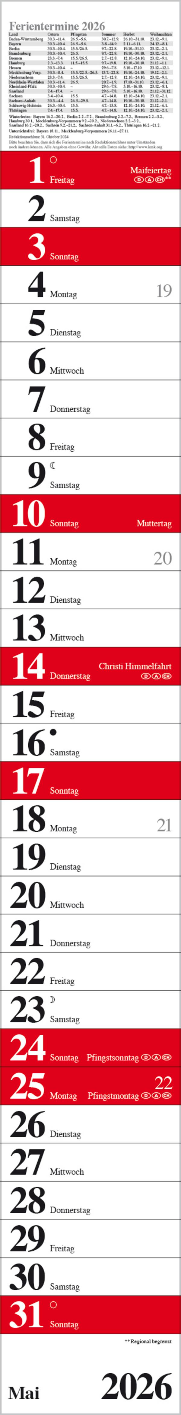 Beispielinhalt (Bild) Streifenplaner Praktika Rot 2026