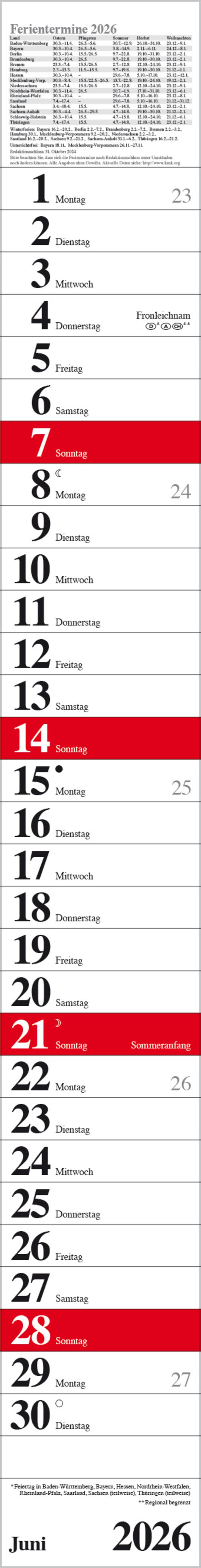 Beispielinhalt (Bild) Streifenplaner Praktika Rot 2026