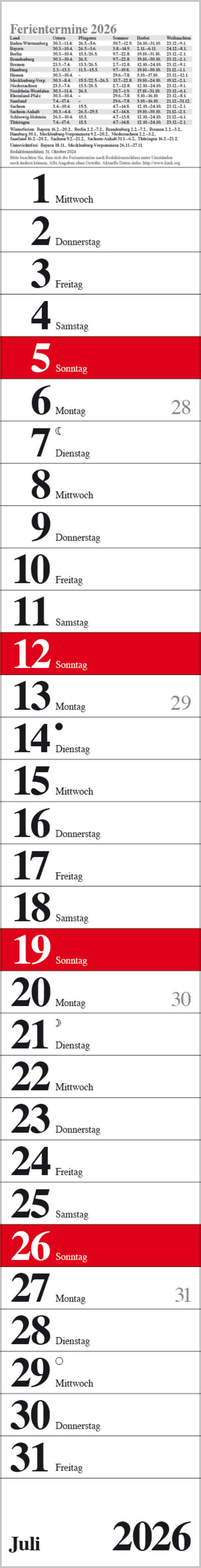 Beispielinhalt (Bild) Streifenplaner Praktika Rot 2026