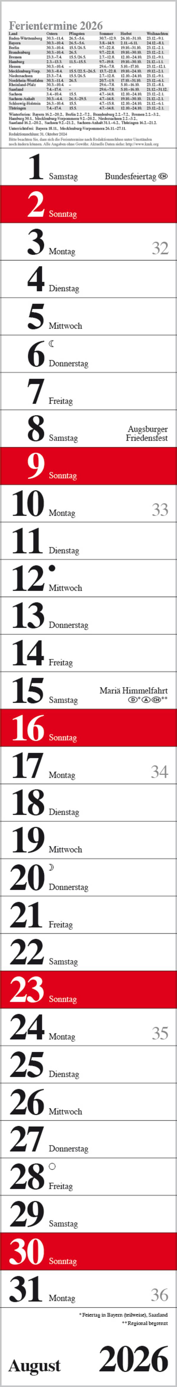 Beispielinhalt (Bild) Streifenplaner Praktika Rot 2026