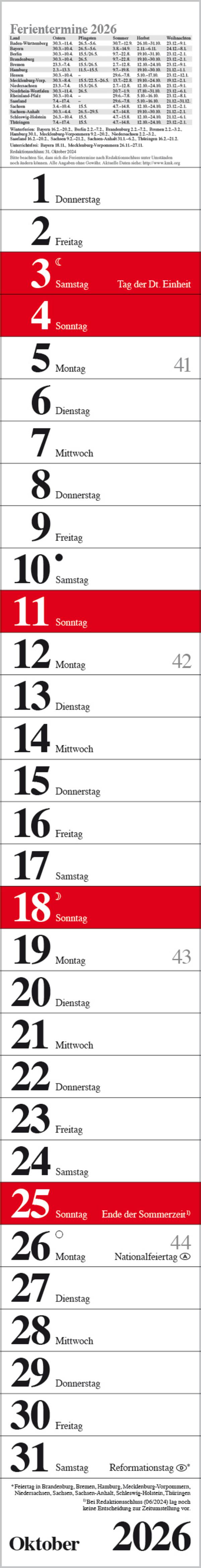 Beispielinhalt (Bild) Streifenplaner Praktika Rot 2026