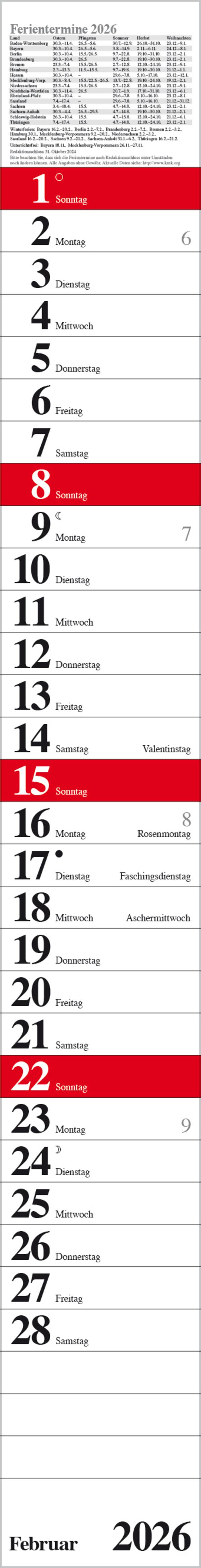 Beispielinhalt (Bild) Streifenplaner Praktika Rot 2026