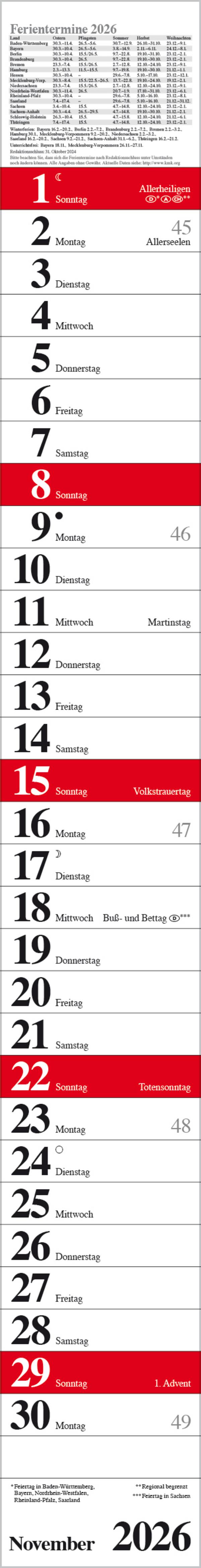 Beispielinhalt (Bild) Streifenplaner Praktika Rot 2026