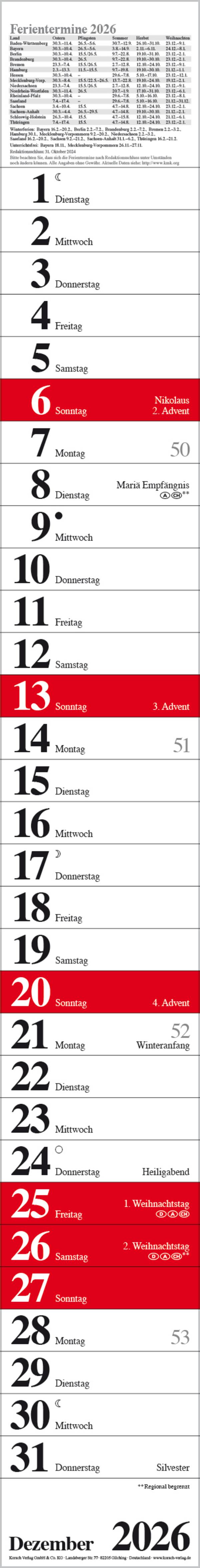 Beispielinhalt (Bild) Streifenplaner Praktika Rot 2026