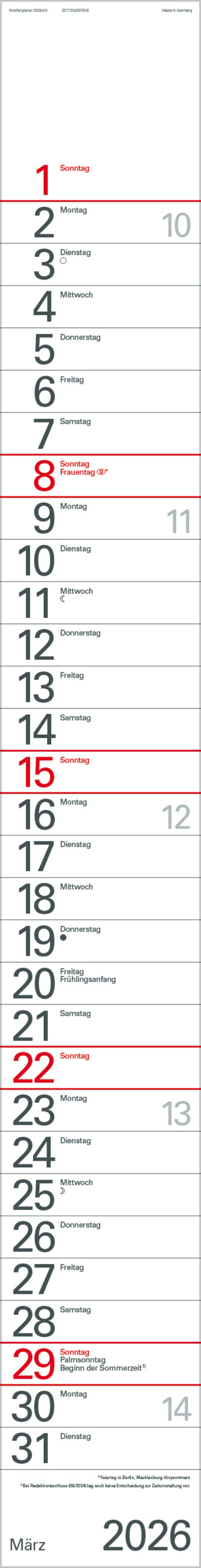 Beispielinhalt (Bild) Streifenplaner Rot 2026
