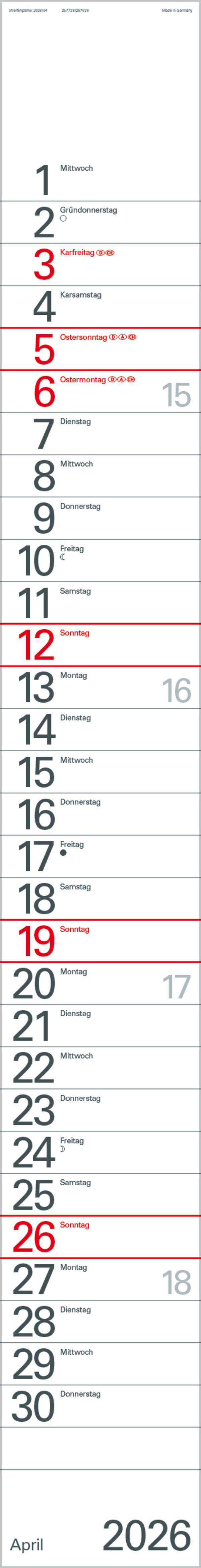 Beispielinhalt (Bild) Streifenplaner Rot 2026