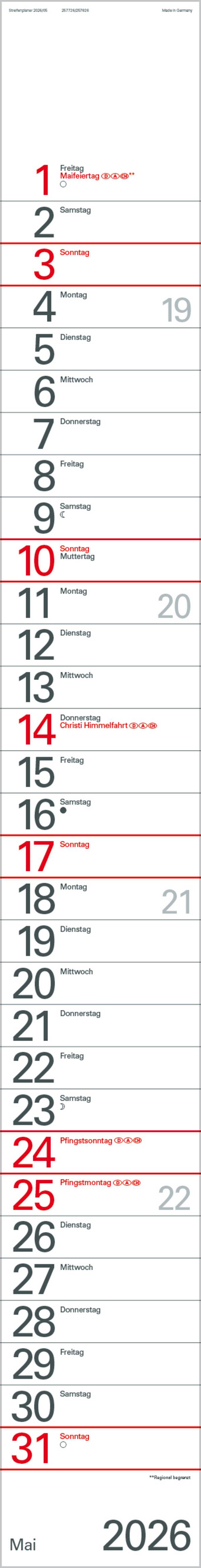 Beispielinhalt (Bild) Streifenplaner Rot 2026