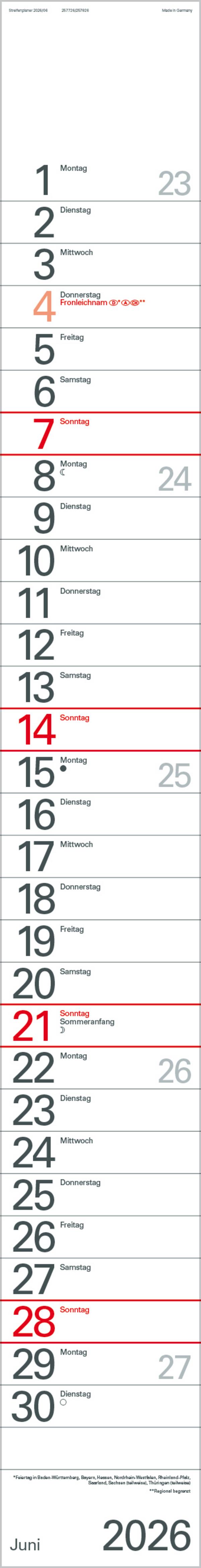 Beispielinhalt (Bild) Streifenplaner Rot 2026