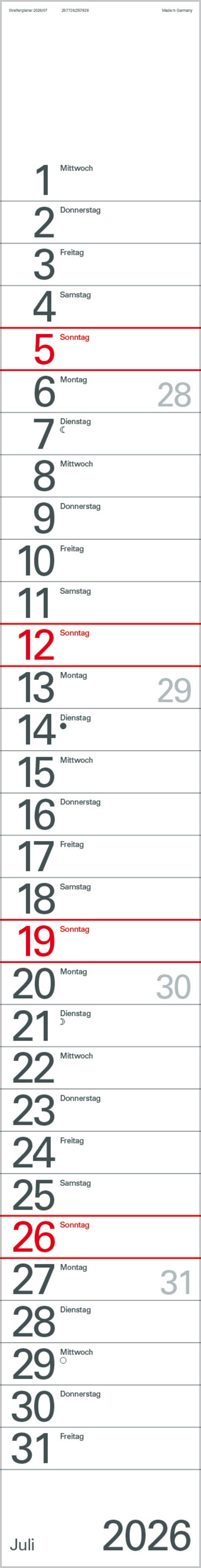 Beispielinhalt (Bild) Streifenplaner Rot 2026