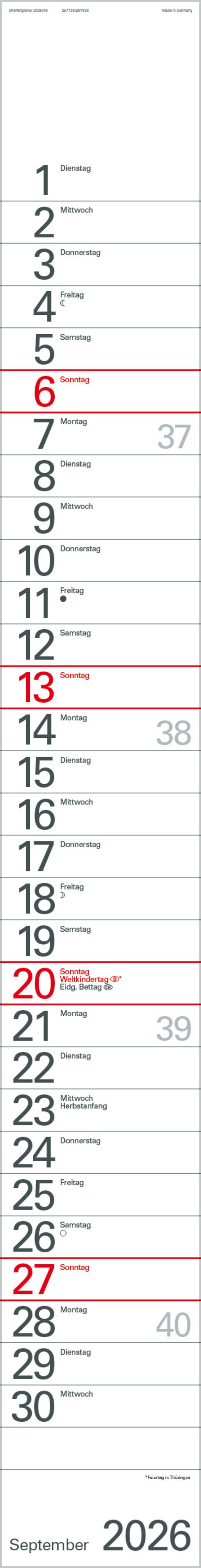 Beispielinhalt (Bild) Streifenplaner Rot 2026