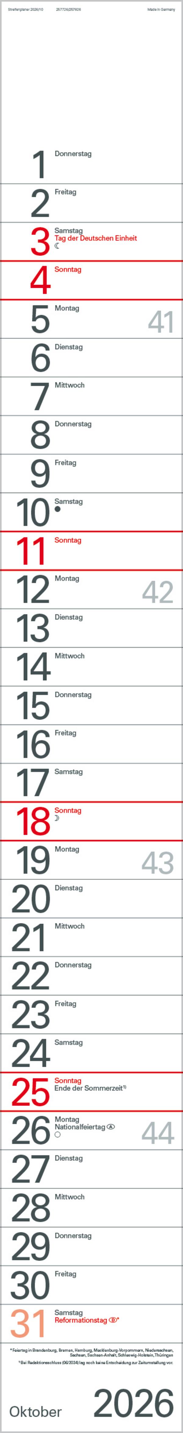 Beispielinhalt (Bild) Streifenplaner Rot 2026