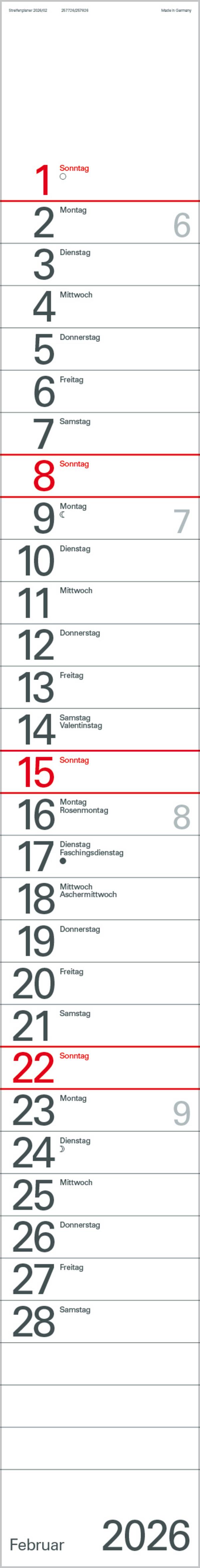 Beispielinhalt (Bild) Streifenplaner Rot 2026