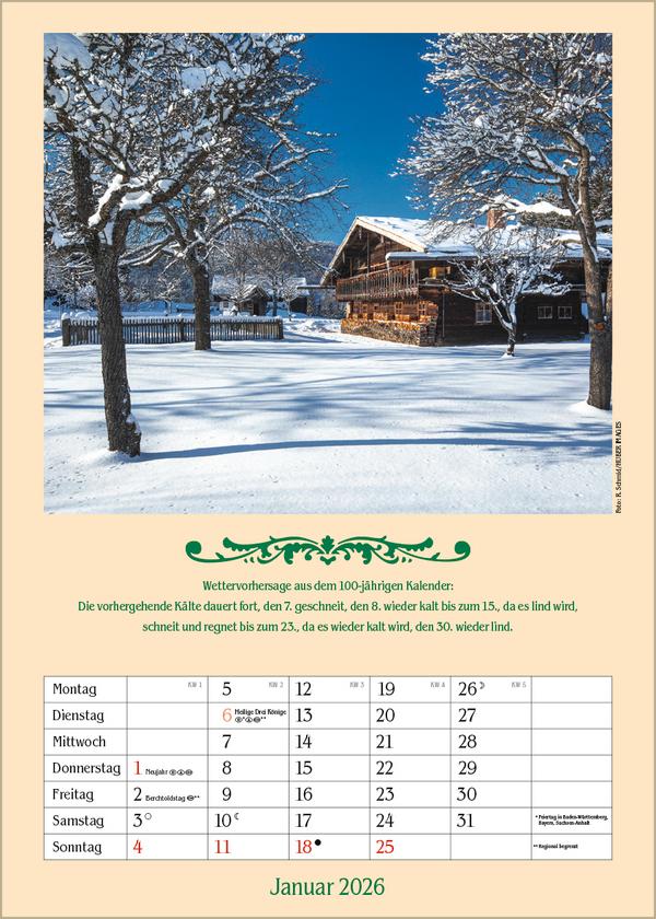 Beispielinhalt (Bild) Landleben mit Hundertjährigem Kalender 2026