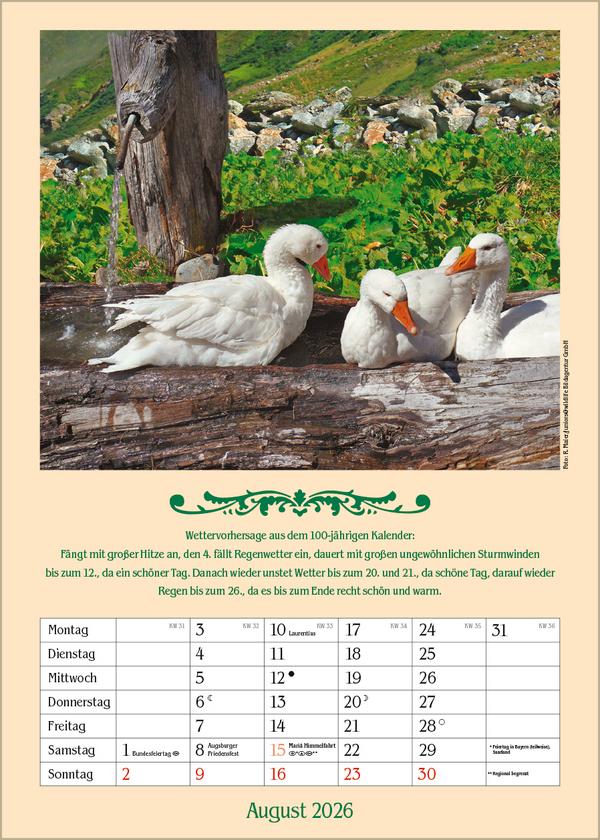 Beispielinhalt (Bild) Landleben mit Hundertjährigem Kalender 2026