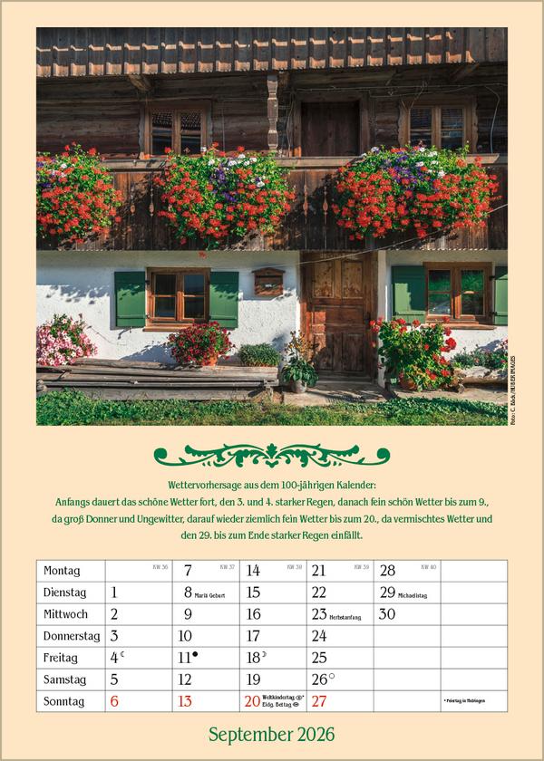 Beispielinhalt (Bild) Landleben mit Hundertjährigem Kalender 2026