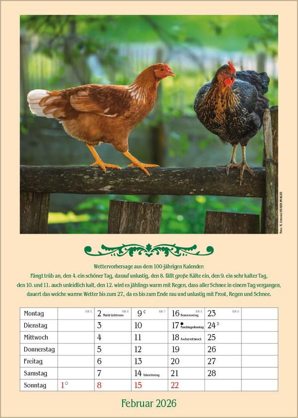 Beispielinhalt (Bild) Landleben mit Hundertjährigem Kalender 2026