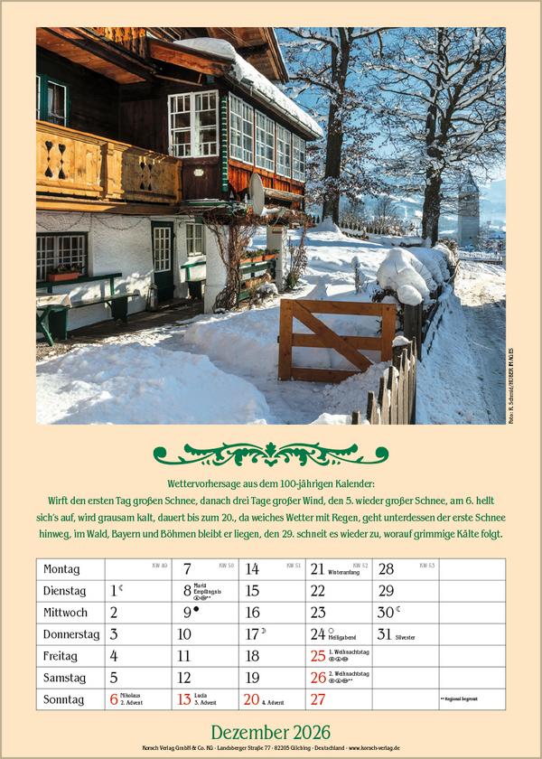 Beispielinhalt (Bild) Landleben mit Hundertjährigem Kalender 2026